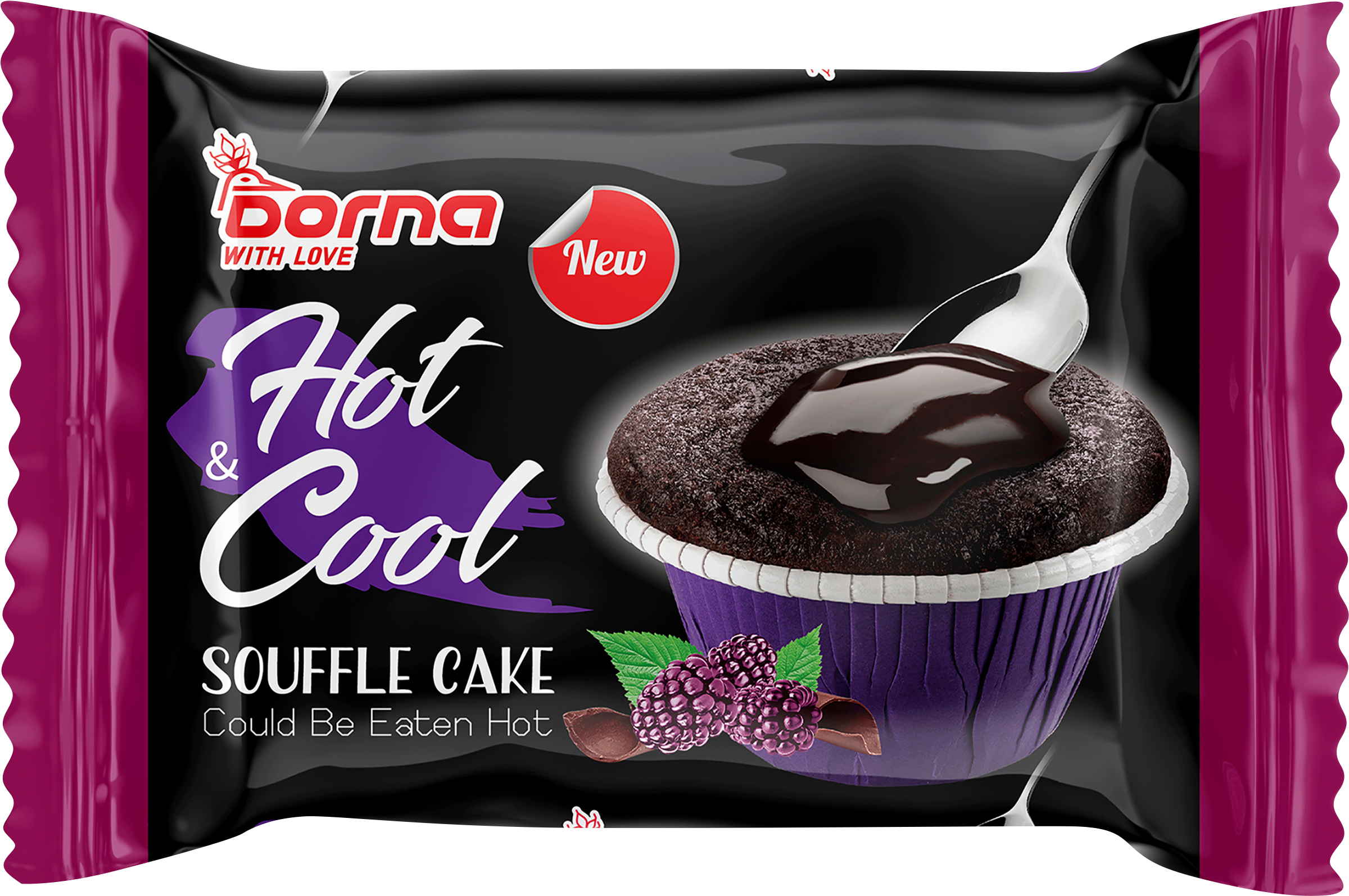 Изображение товара Кекс DORNA Брауни Hot & Cool с шоколадной начинкой и малиной, 70г