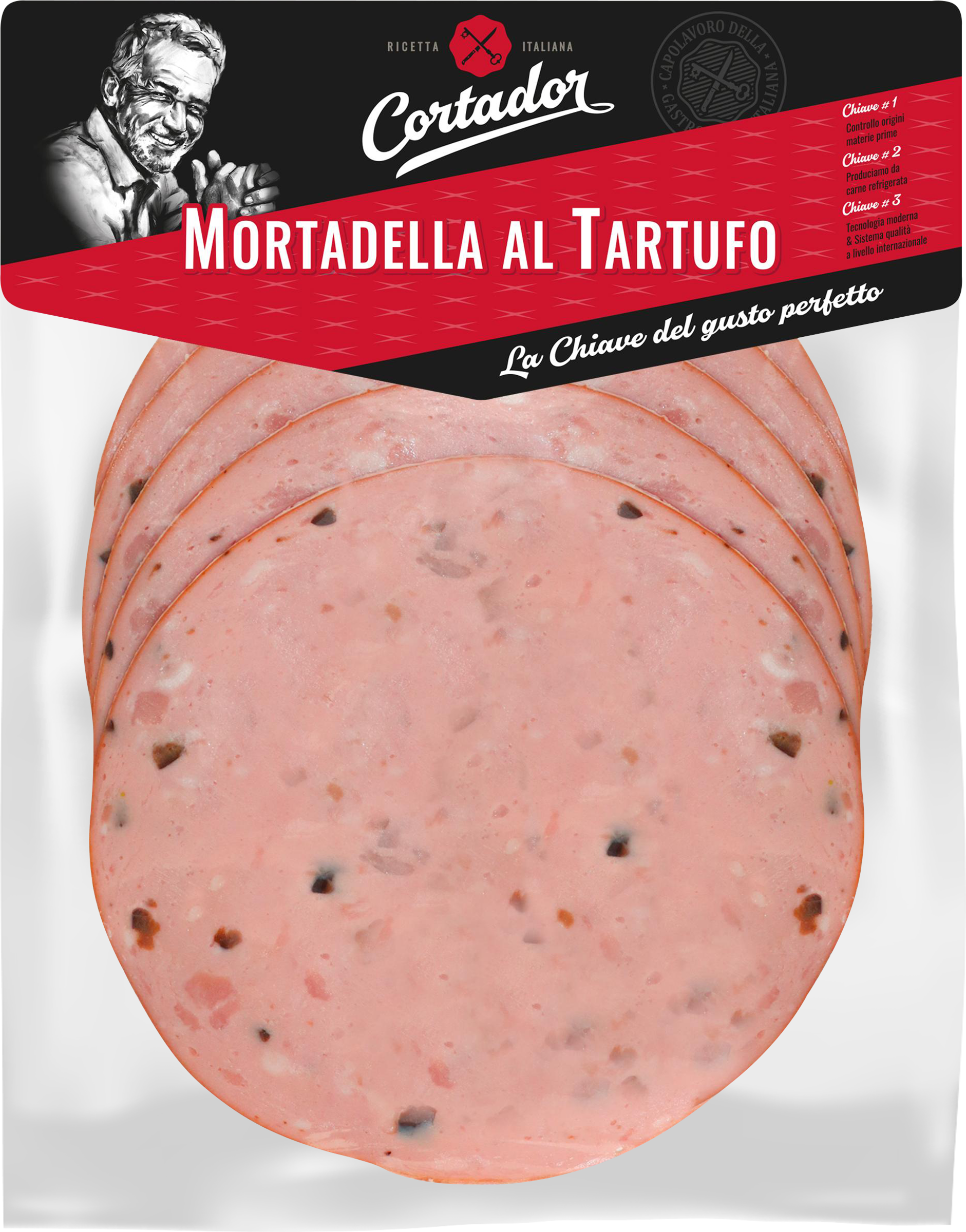 Изображение товара Колбаса вареная CORTADOR Мортаделла эль Тартюфо нарезка 170г