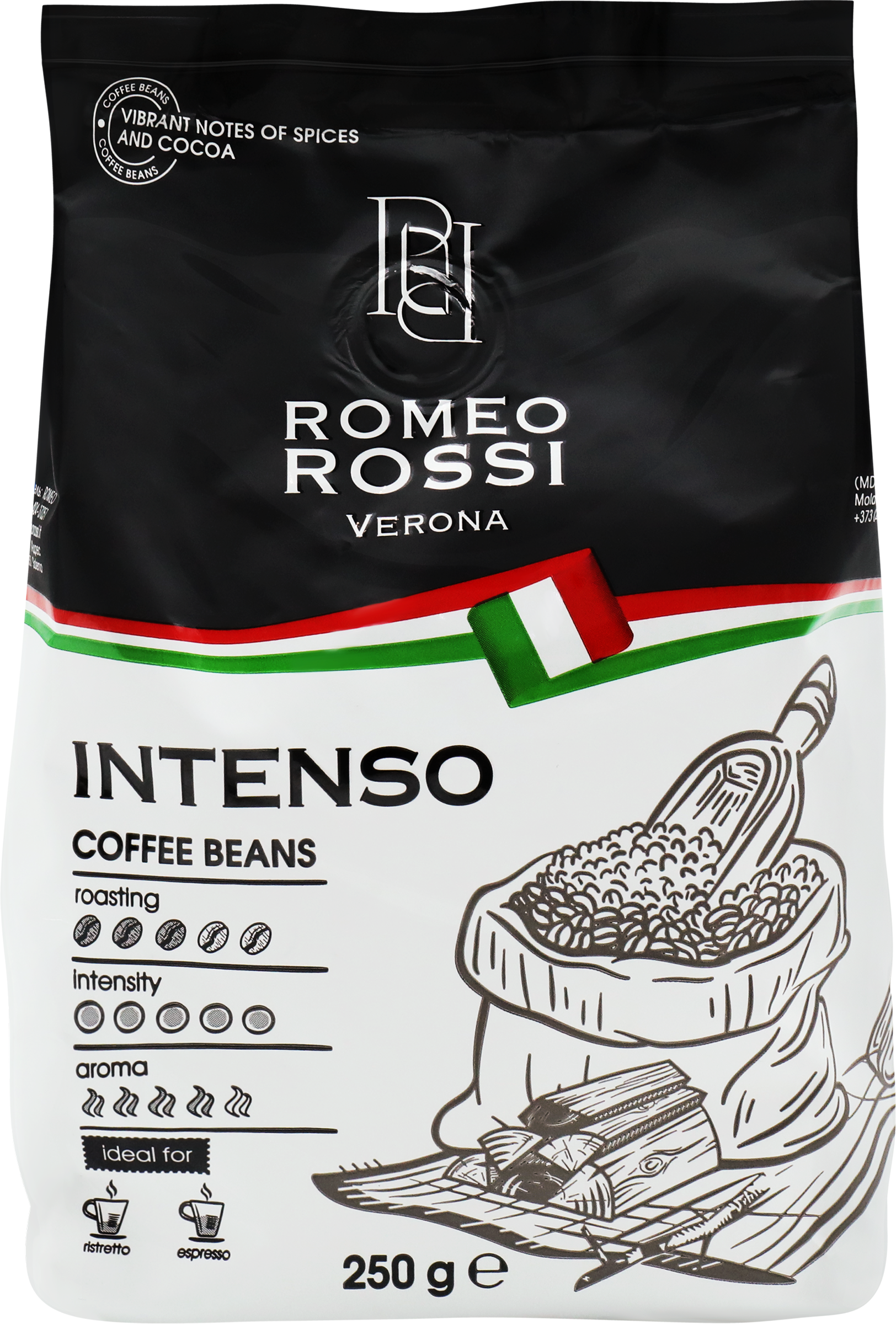 Изображение товара Кофе зерновой ROMEO ROSSI Intenso натуральный жареный, 250г