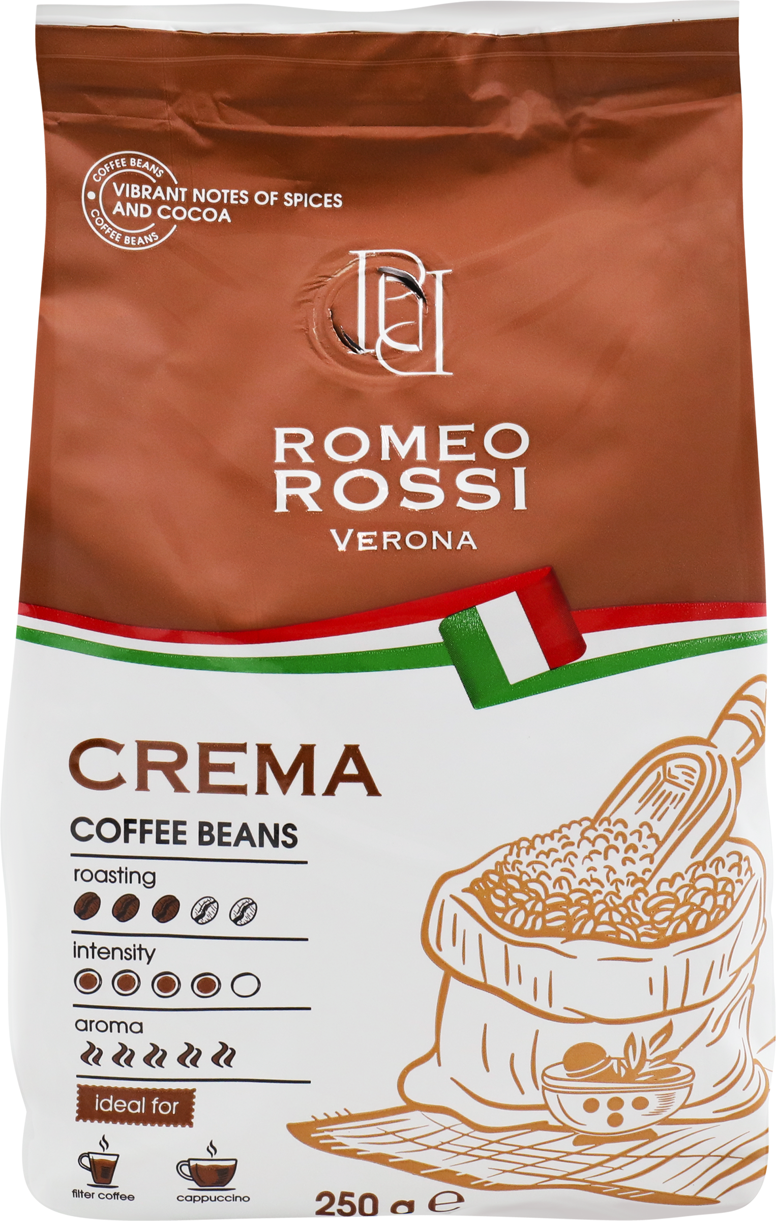 Изображение товара Кофе зерновой ROMEO ROSSI Crema натуральный жареный, 250г