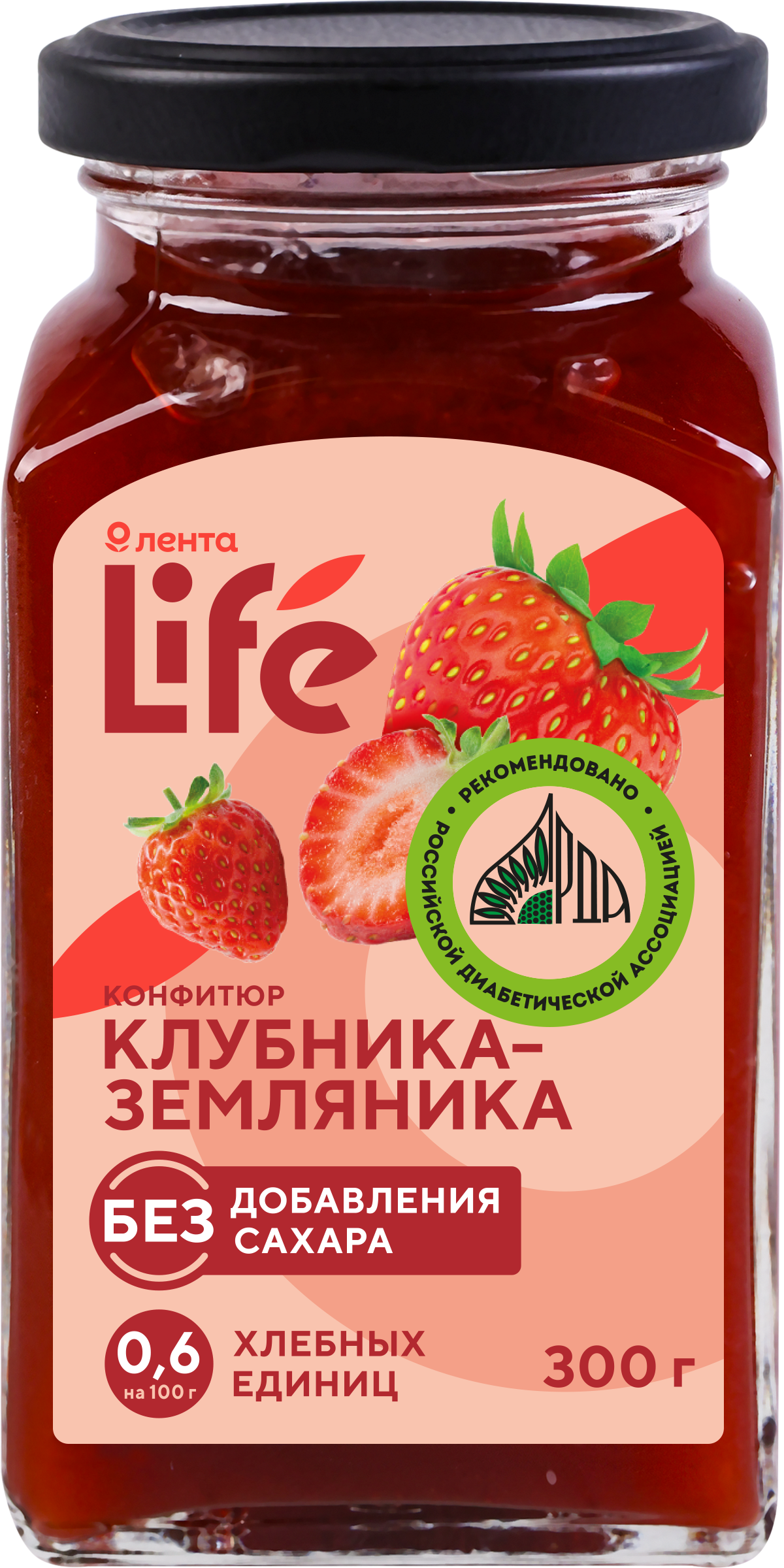 Изображение товара Конфитюр ЛЕНТА LIFE Клубника-земляника, без сахара, 300г