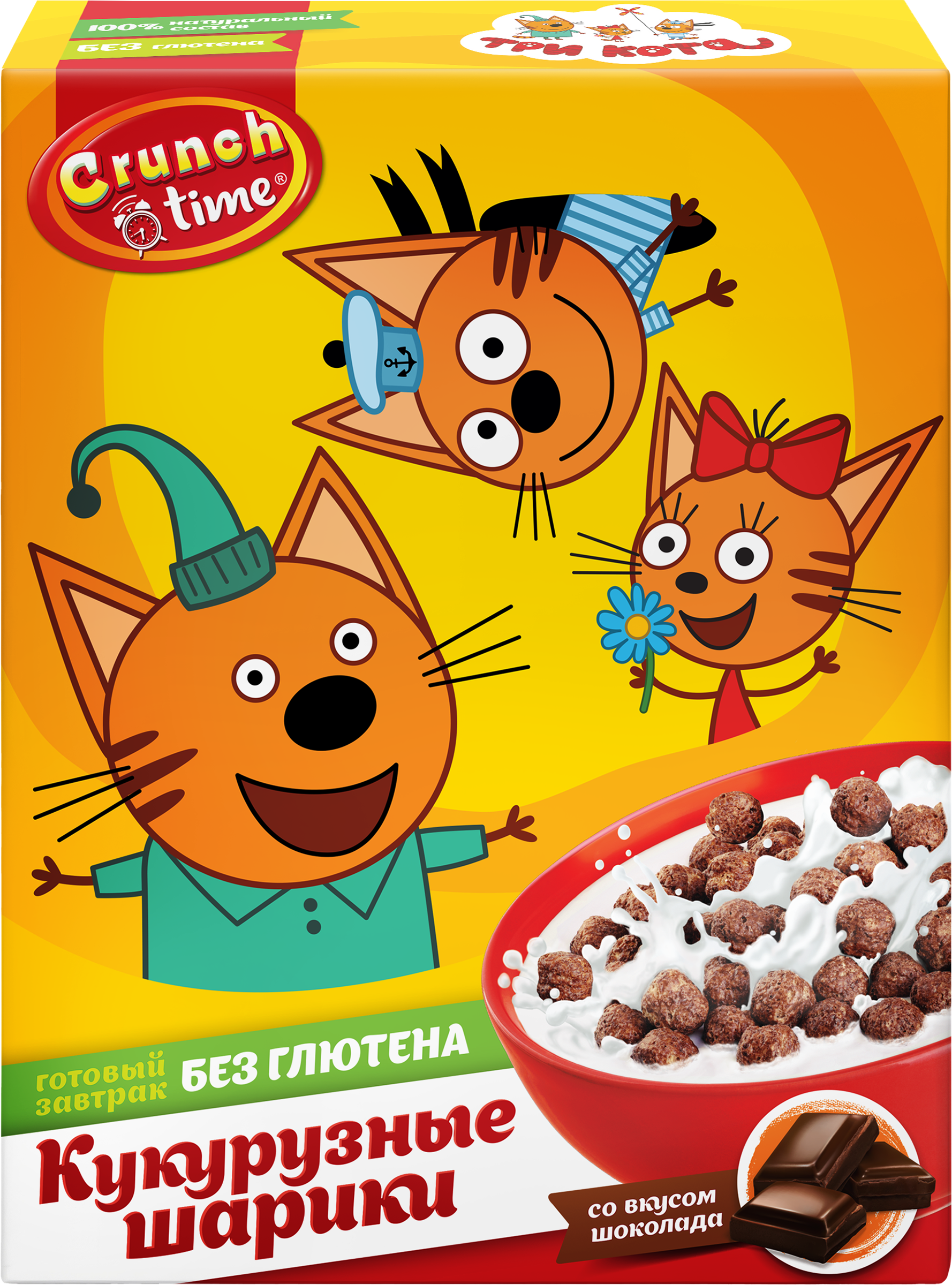 Изображение товара Готовый завтрак CRUNCH TIME Три кота, шарики с шоколадным вкусом 170г