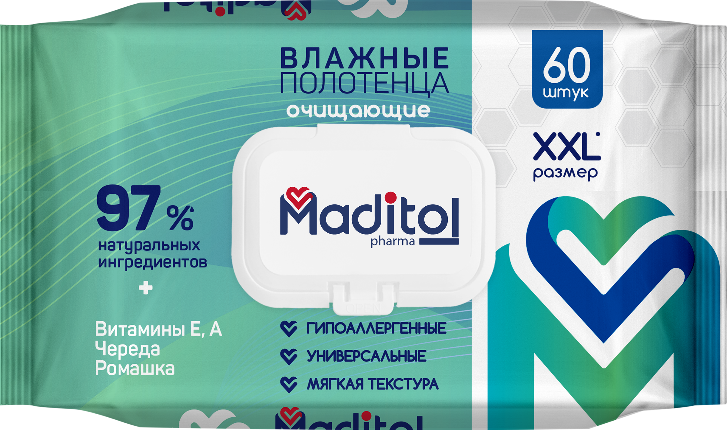 Изображение товара Полотенца влажные MADITOL гипоаллергенные, 60шт