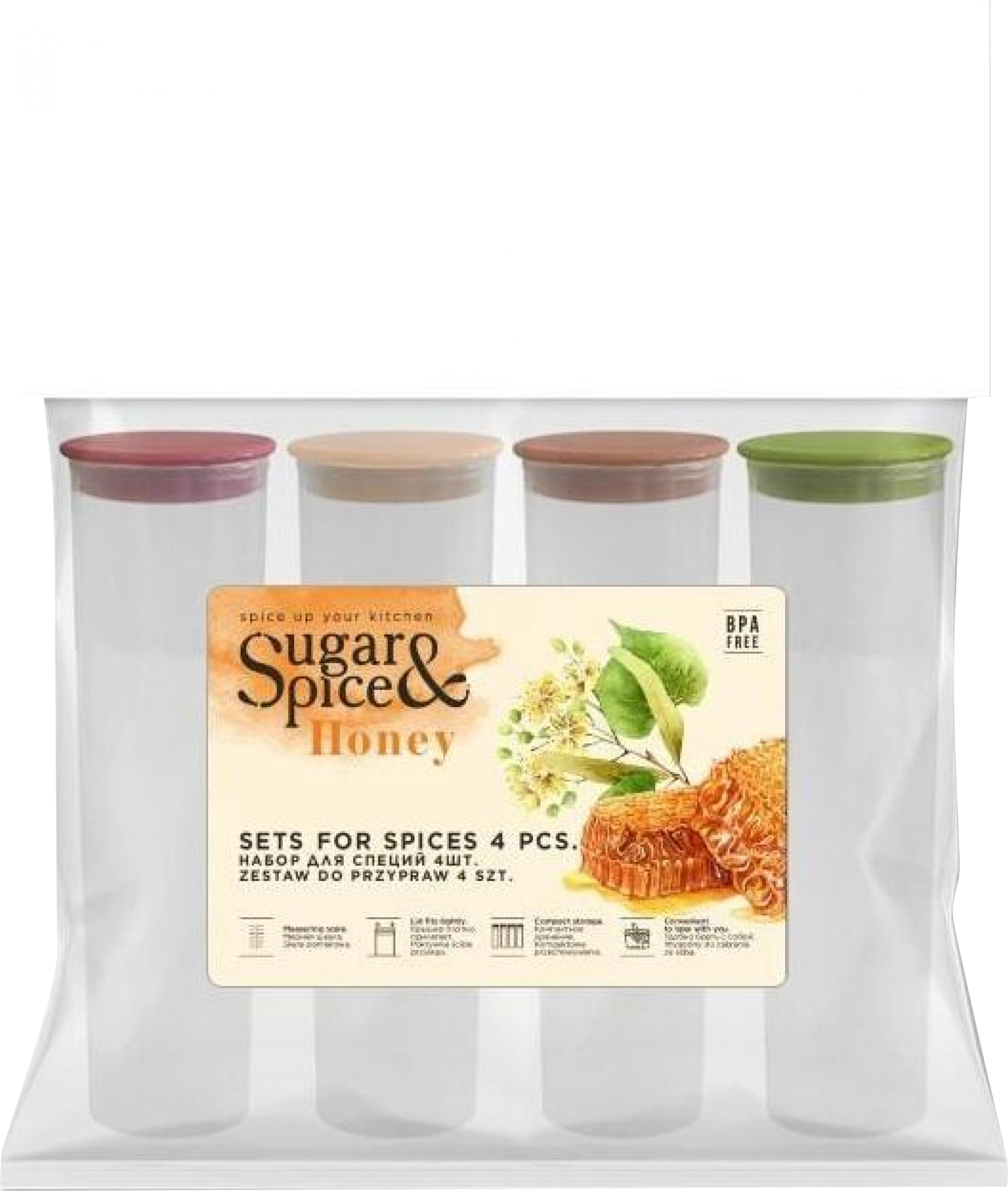 Изображение товара Набор емкостей для специй SUGAR&SPICE Honey, Арт. SE1123МИКС-Л, 4шт