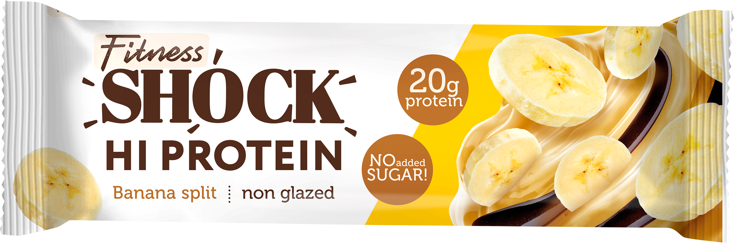 Изображение товара Батончик протеиновый FITNESSHOCK Hi-Protein Банановый десерт, неглазированный, 60г