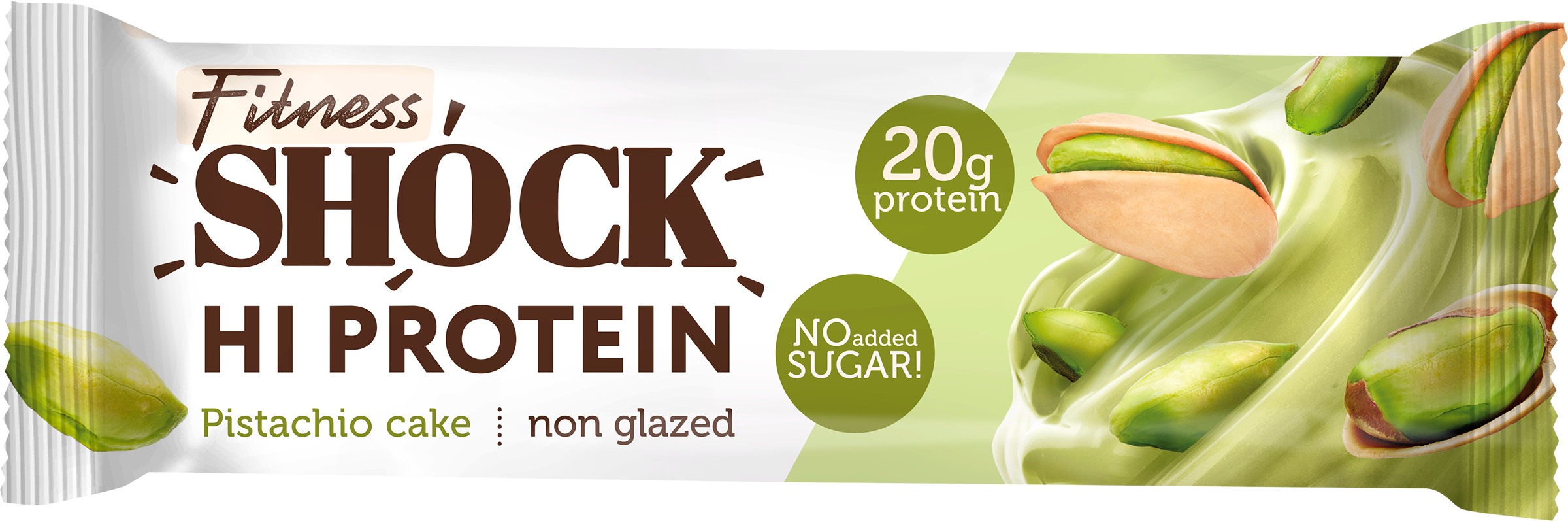 Изображение товара Батончик протеиновый FITNESSHOCK Hi-Protein Фисташковый десерт, неглазированный, 60г