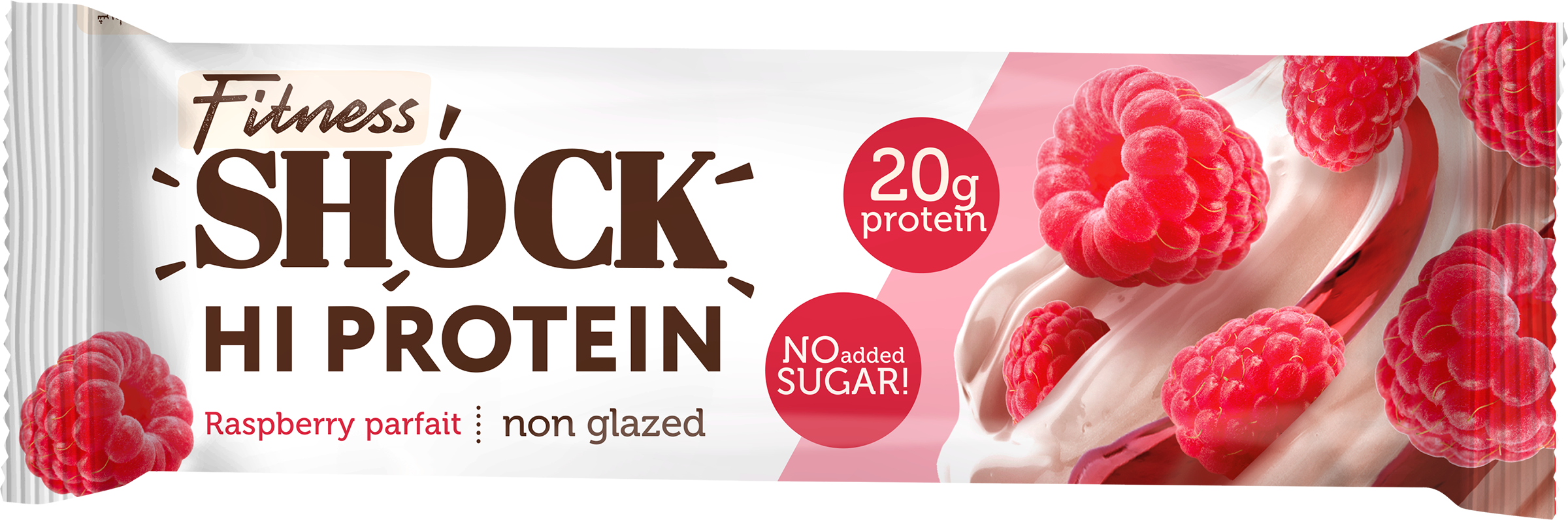 Изображение товара Батончик протеиновый FITNESSHOCK Hi-Protein Малиновый десерт, неглазированный, 60г