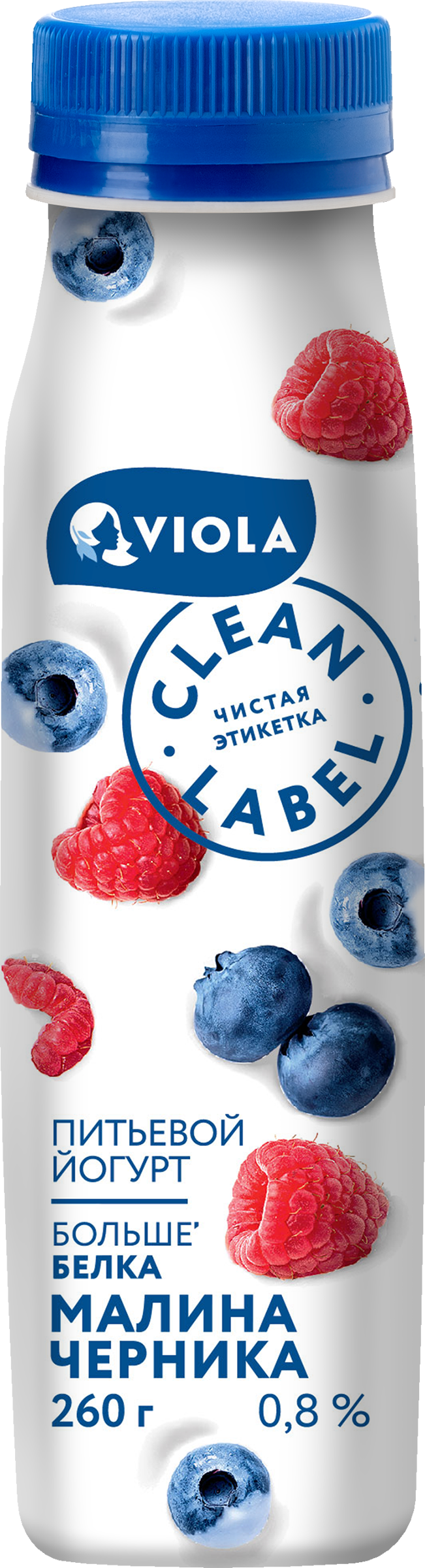 Изображение товара Йогурт питьевой VIOLA Clean Label с малиной и черникой 0,8%, без змж, 260г