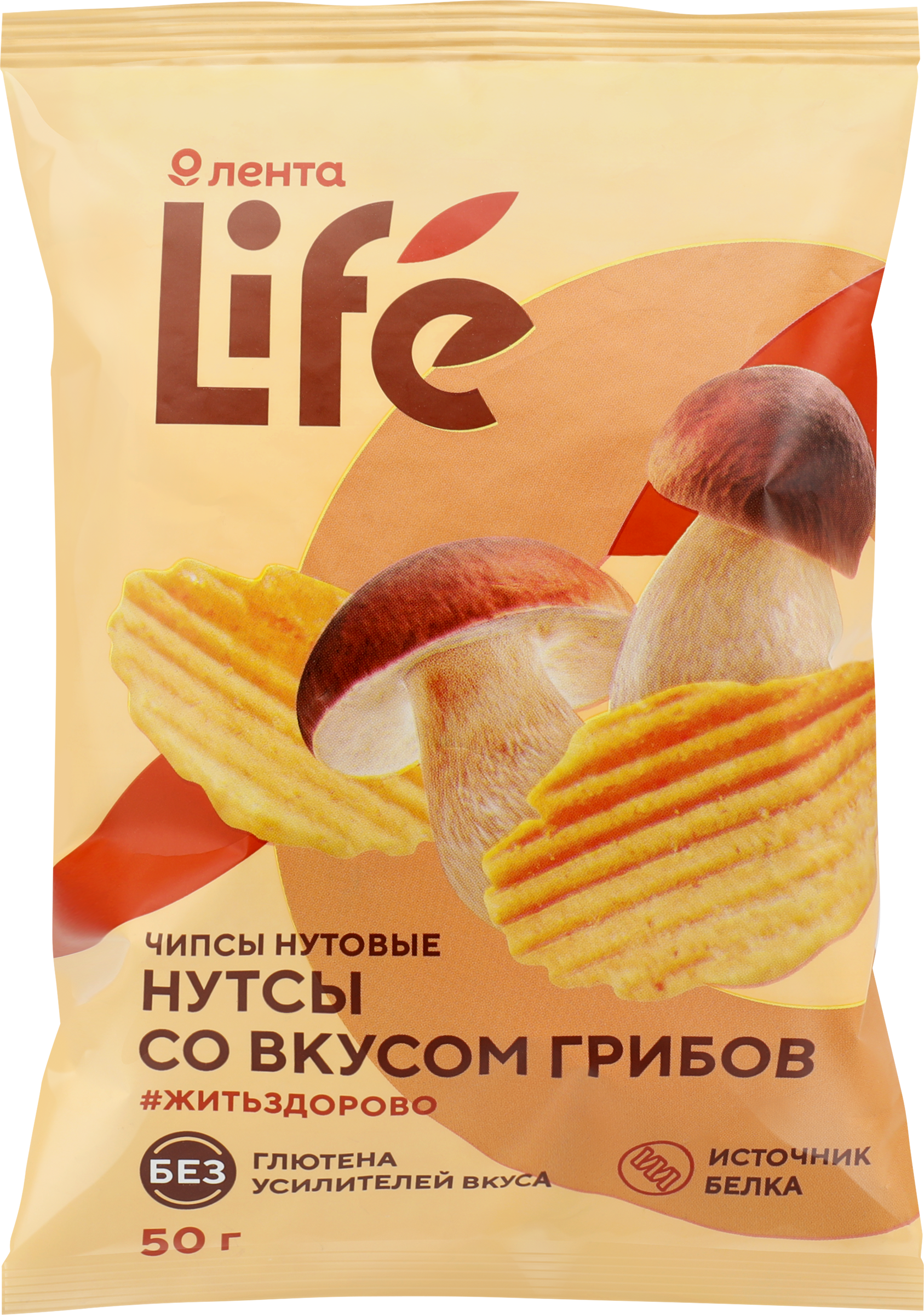 Изображение товара Чипсы нутовые ЛЕНТА LIFE Нутсы со вкусом грибы, 50г
