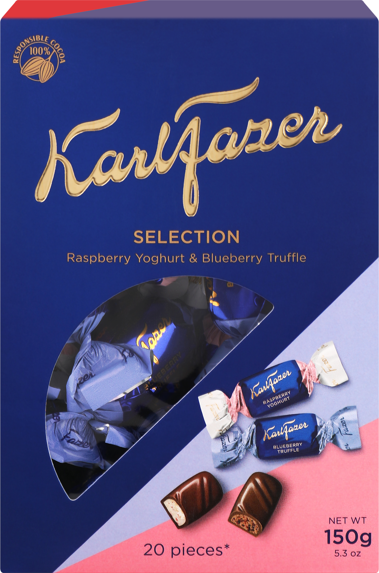 Изображение товара Конфеты KARL FAZER Selection из молочного шоколада 150г с начинками из йогурта, черники и малины