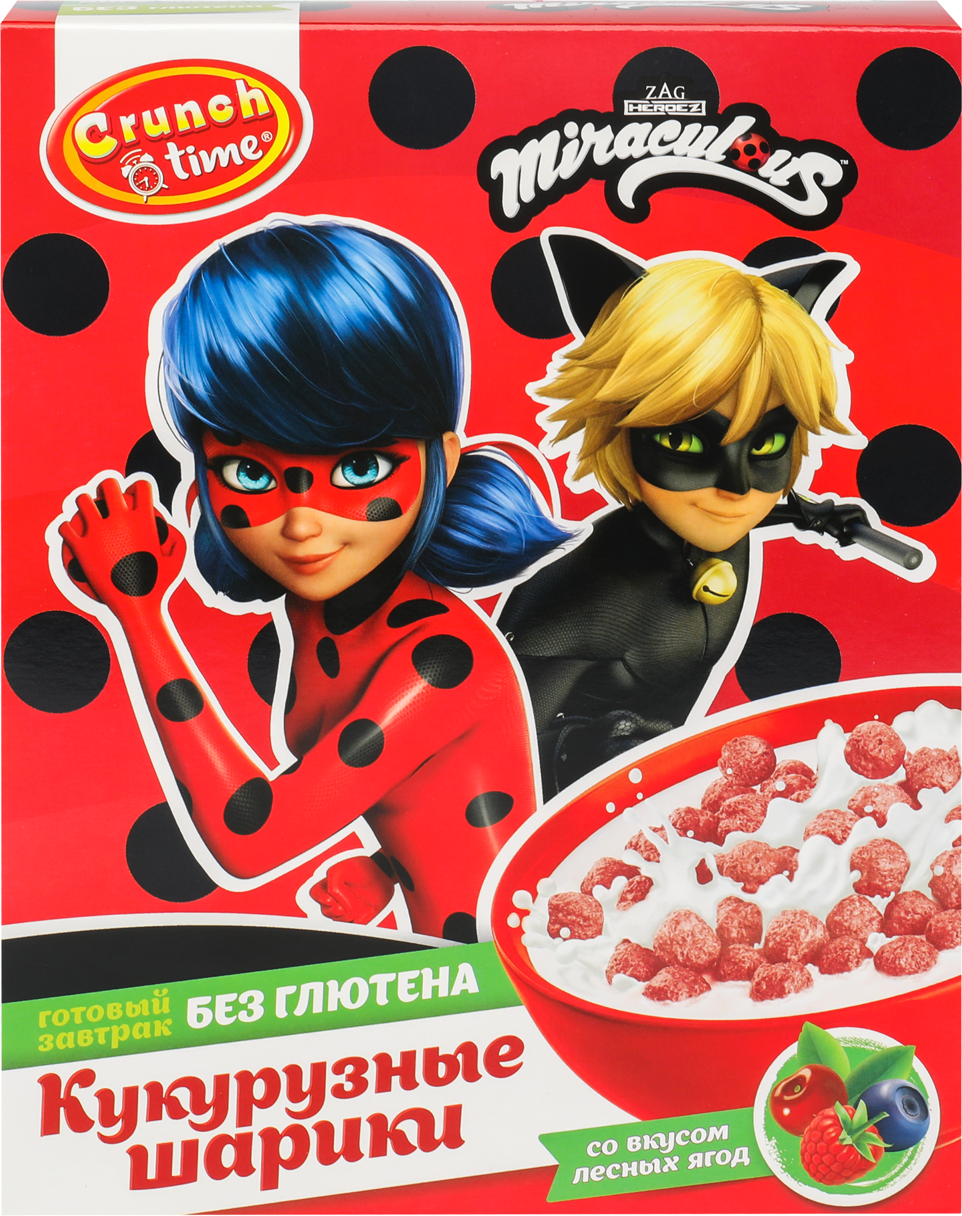 Изображение товара Готовый завтрак CRUNCH TIME Леди баг и Супер-кот, кукурузные шарики с ягодным вкусом 170г