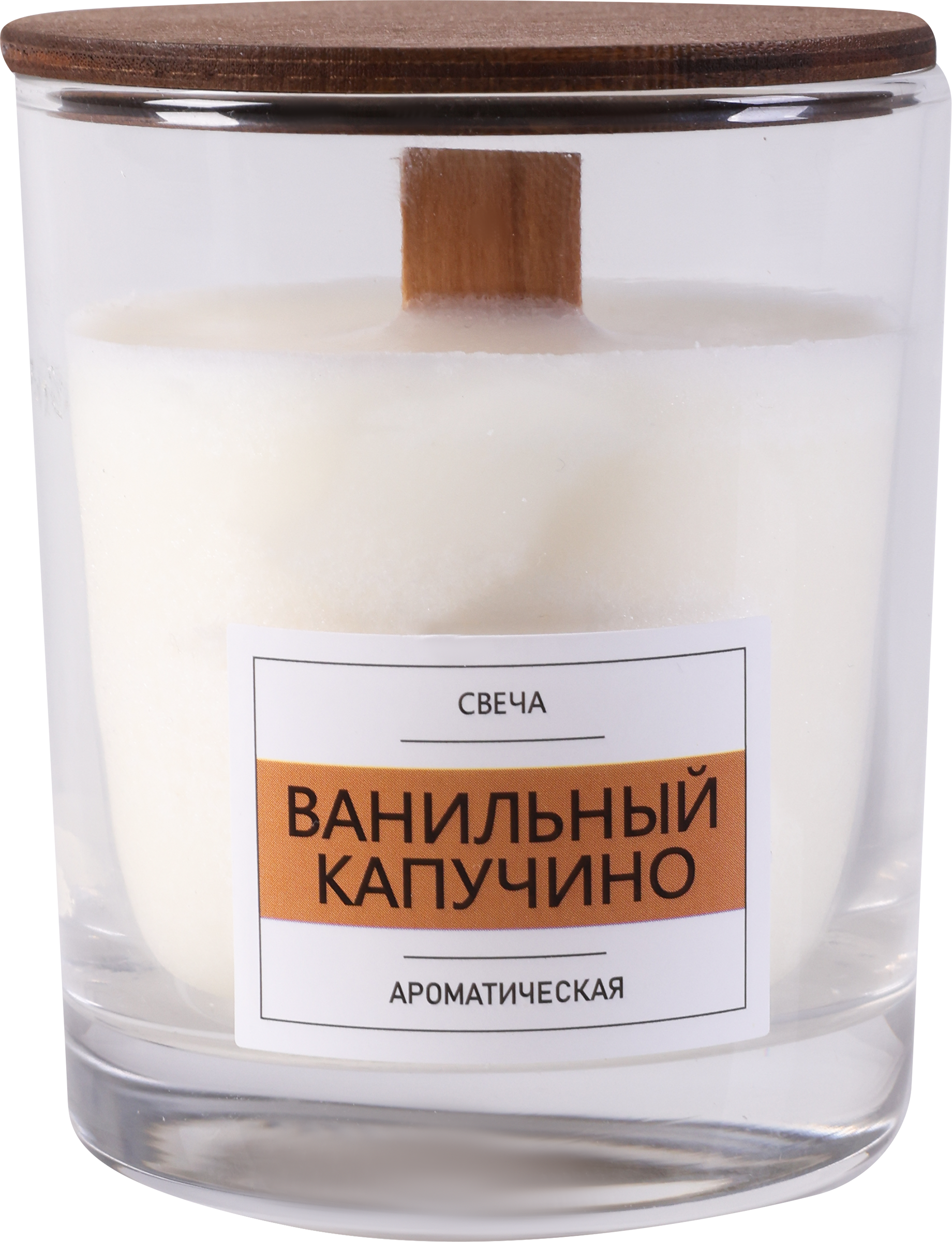 Изображение товара Свеча ароматическая HOMECLUB Ванильный капучино, в стакане с крышкой, деревянный фитиль