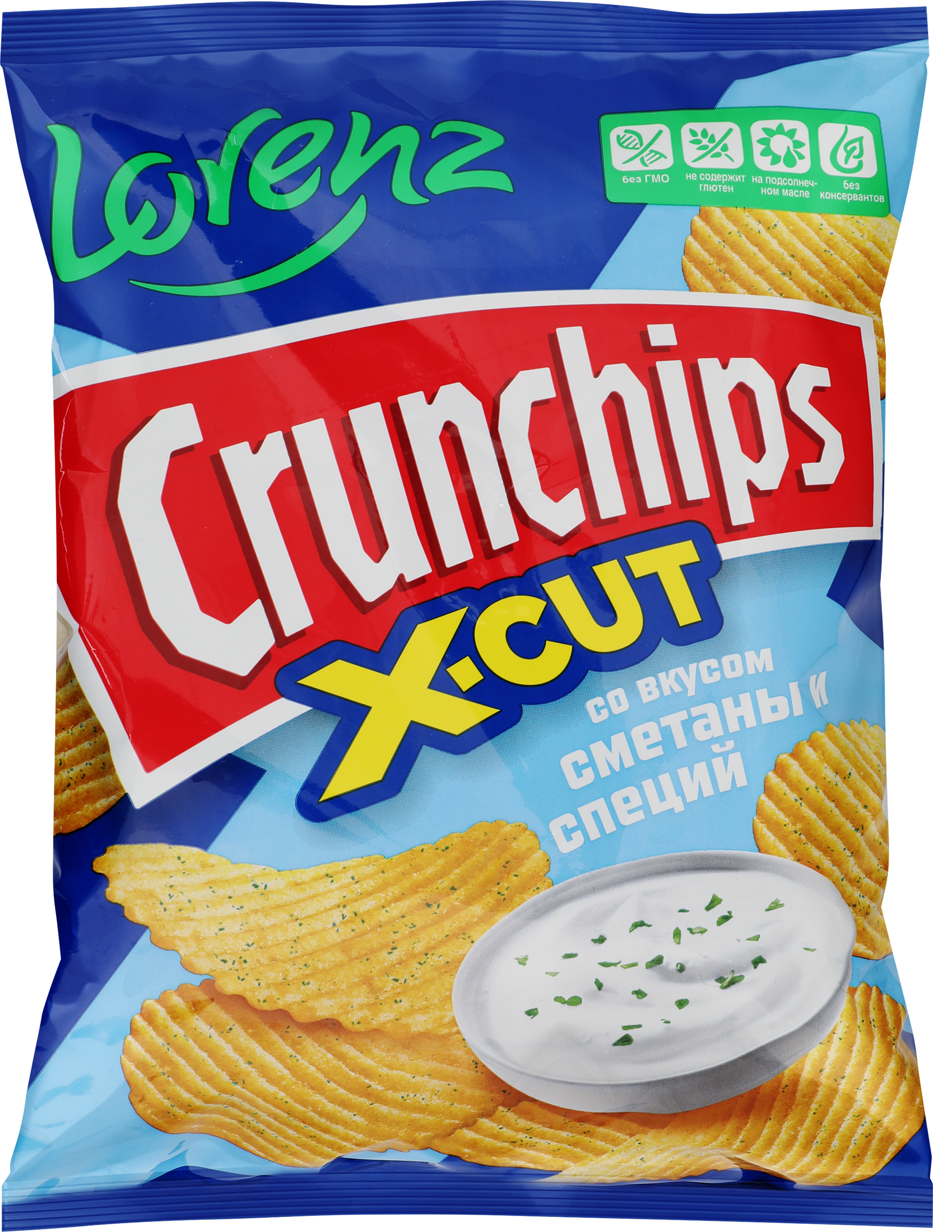 Изображение товара Чипсы картофельные LORENZ Crunchips X-Cut со вкусом сметаны и специй, 
рифленые, 130г