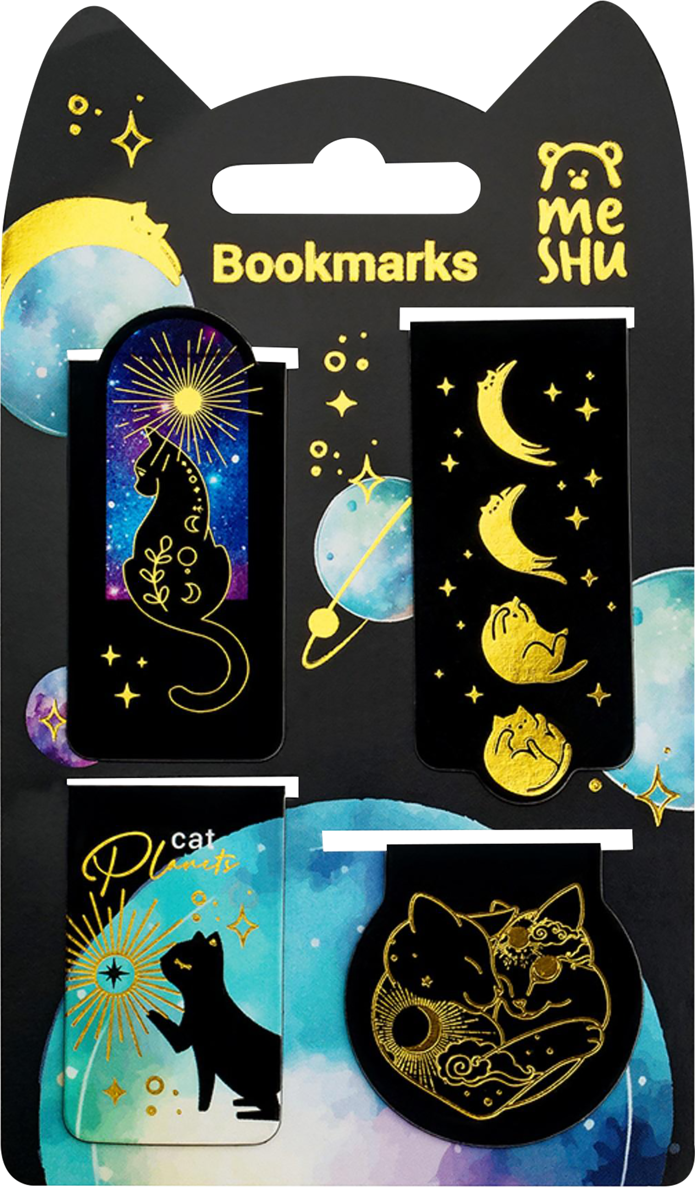 Изображение товара Закладки магнитные для книг MESHU Moon cat, софт-тач, фольга, 4шт