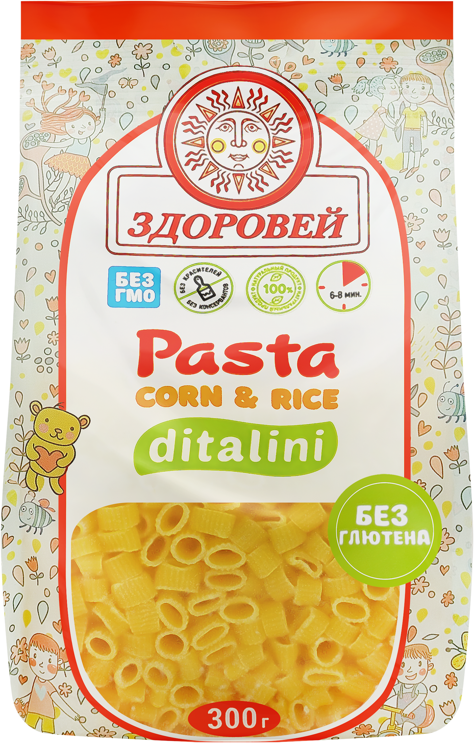 Изображение товара Макароны кукурузно-рисовые ЗДОРОВЕЙ Ditalini 300г без глютена для веганов