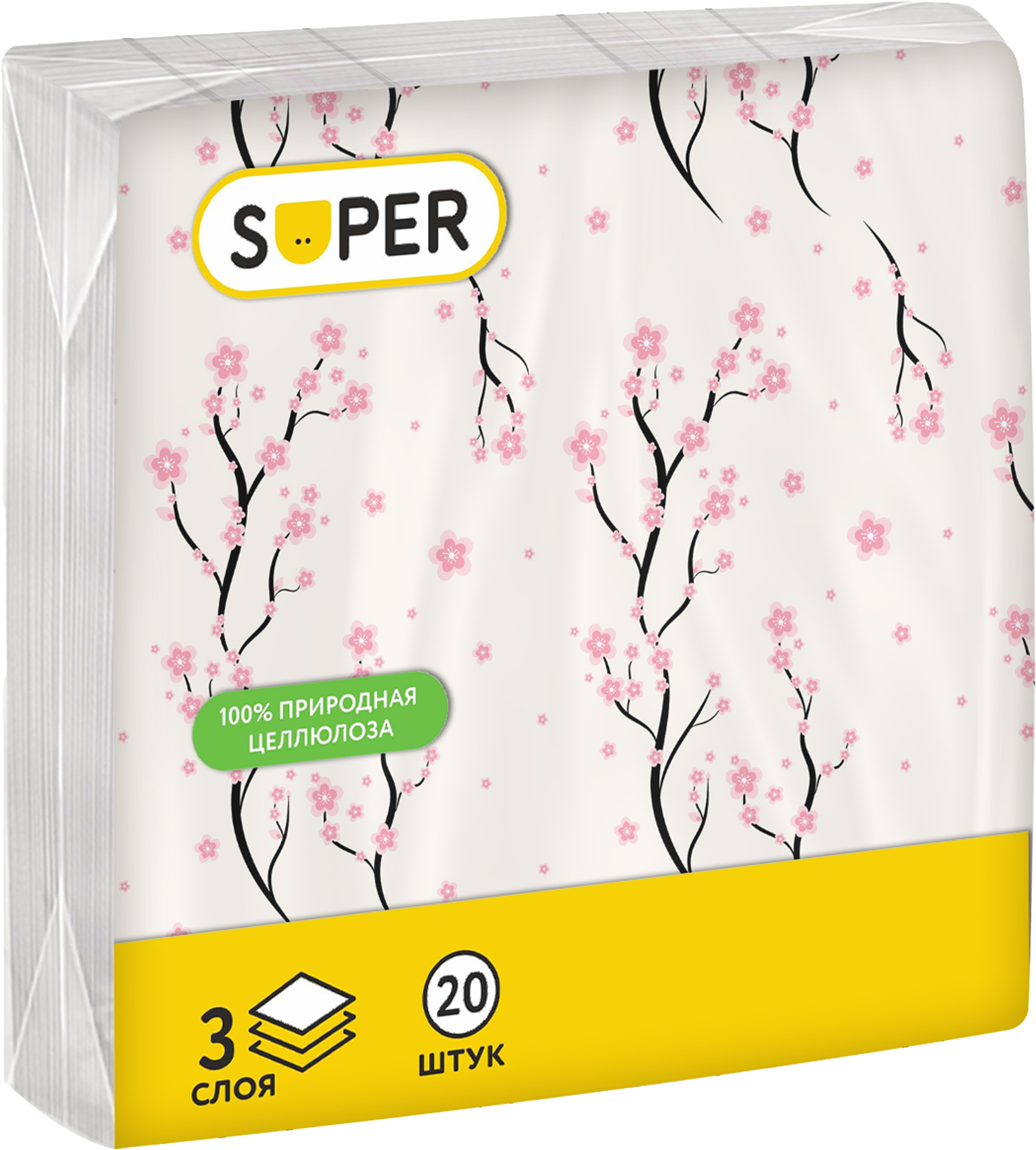 Изображение товара Салфетки бумажные SUPER Вдохновение 3-слоя, 33х33см, 20шт