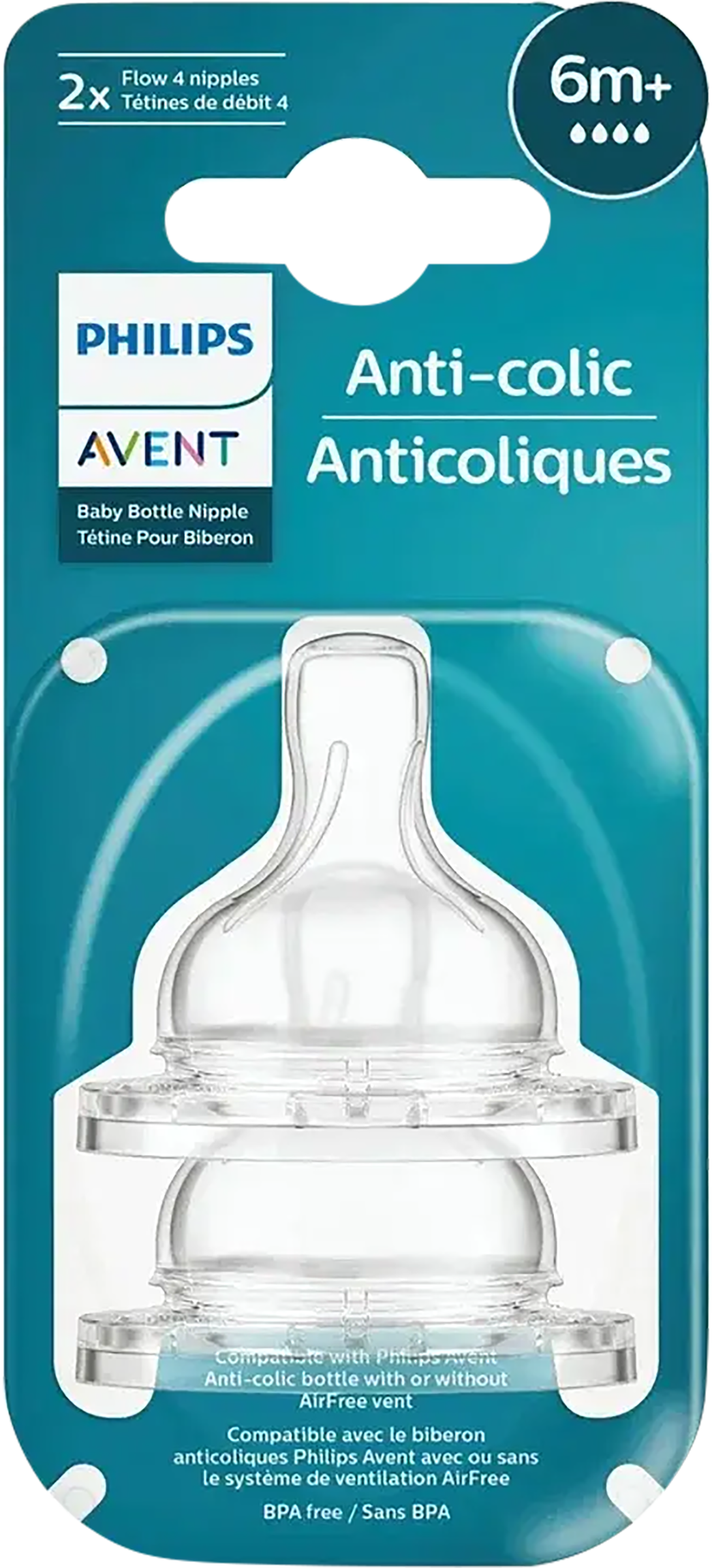 Изображение товара Соска для бутылочки PHILIPS AVENT Anti-colic, с 6 месяцев, Арт. 
SCY764/02, 2шт
