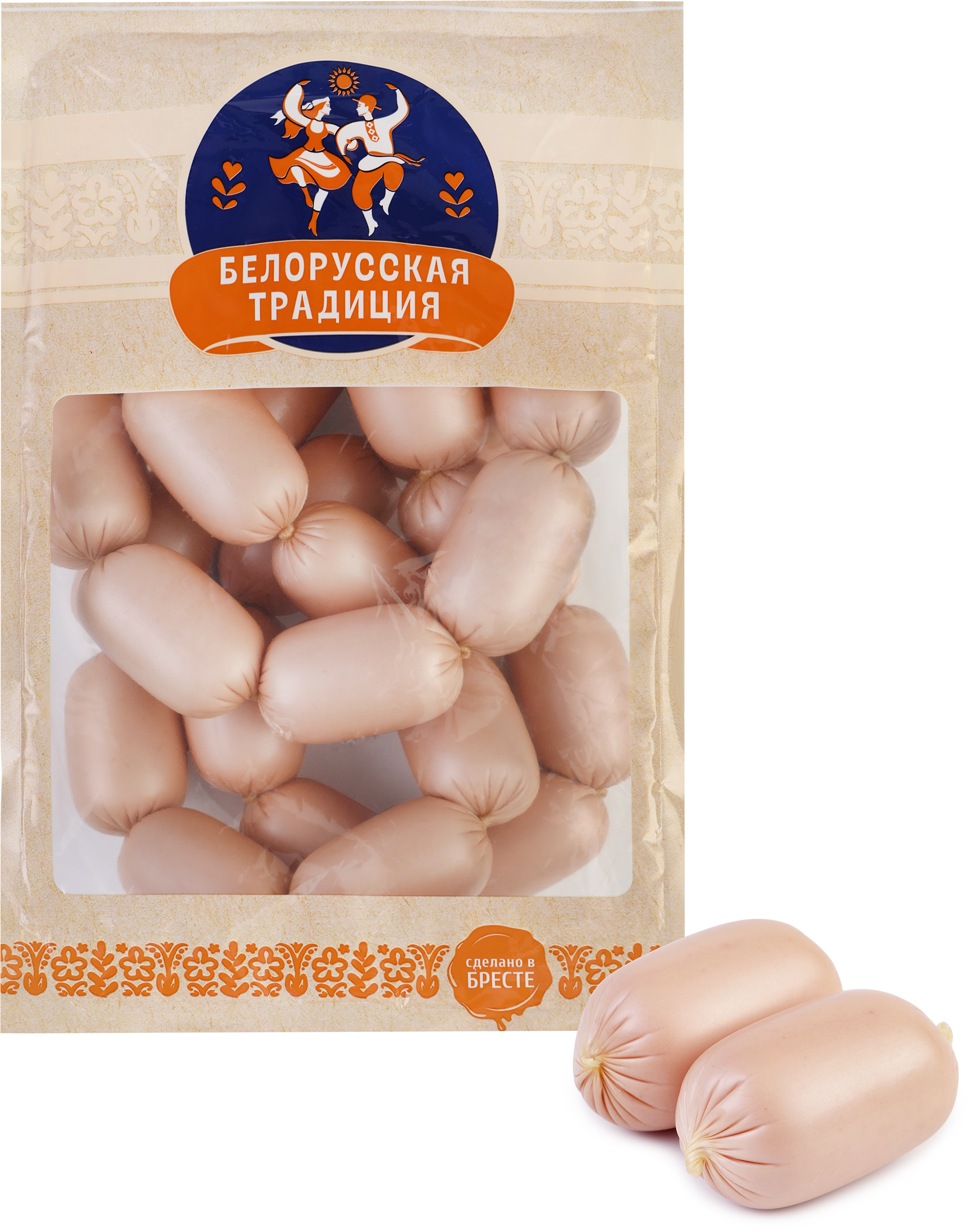 Изображение товара Сардельки БЕЛОРУССКАЯ ТРАДИЦИЯ Толстячок с сыром высший сорт