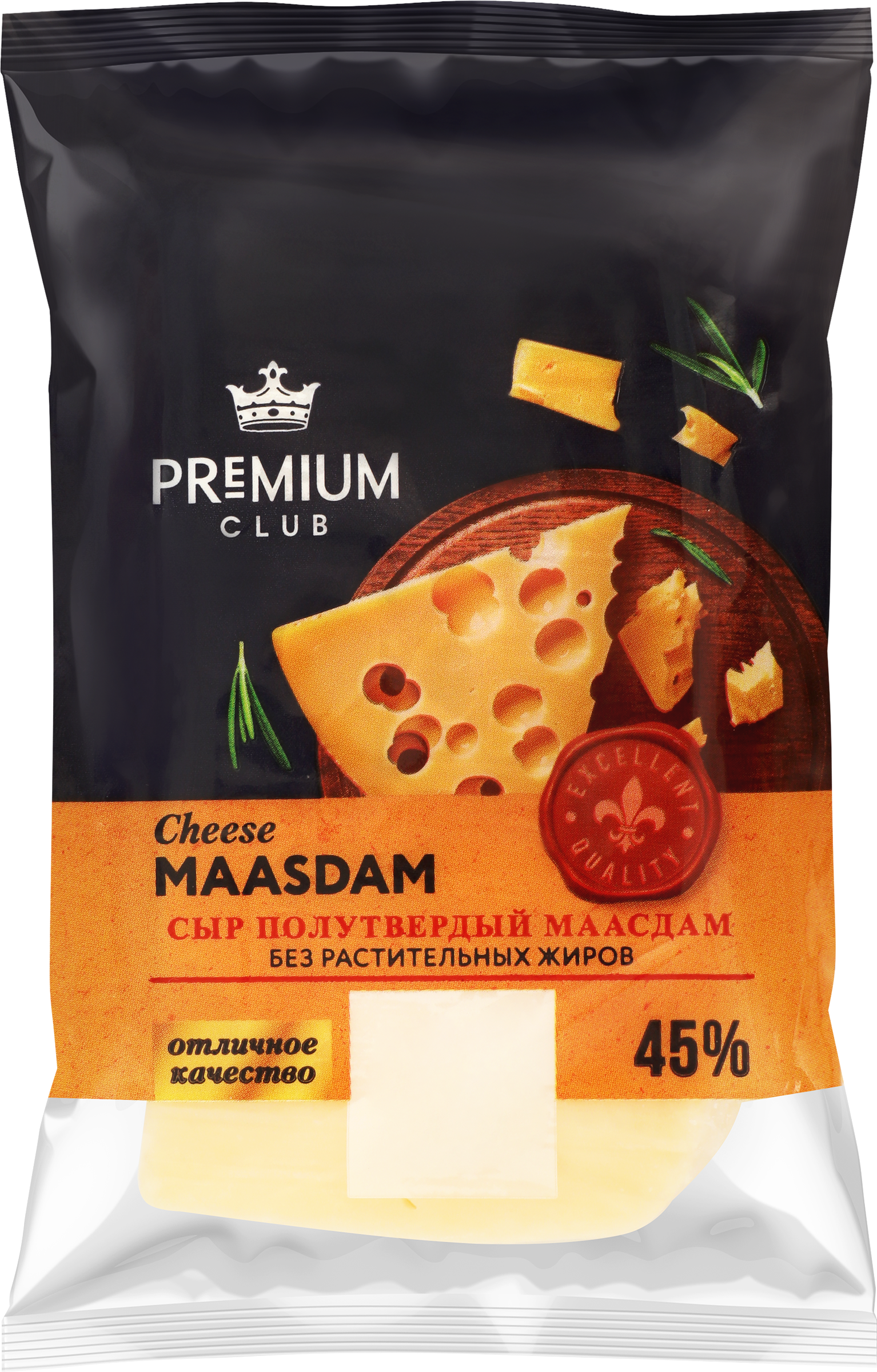 Изображение товара Сыр PREMIUM CLUB Маасдам 45%, без змж, 200г