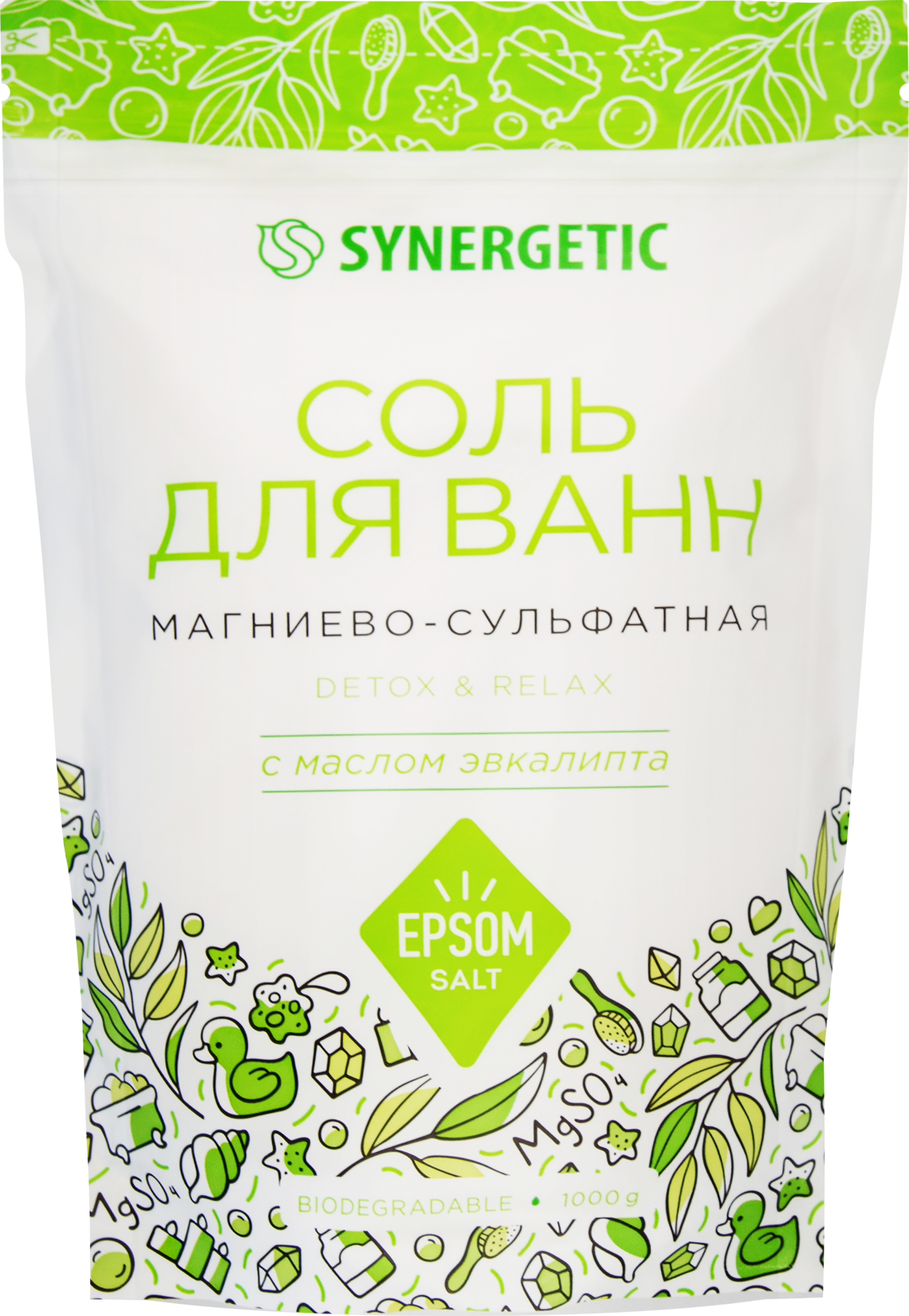 Изображение товара Соль для ванн SYNERGETIC магниево-сульфатная с маслом эвкалипта, 1кг
