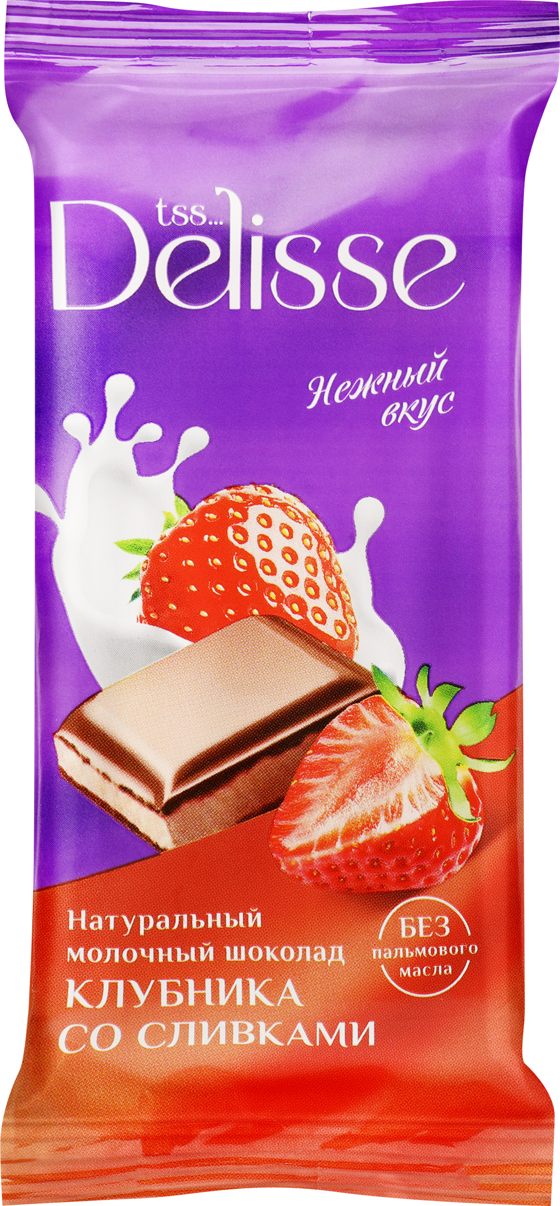 Изображение товара Шоколад молочный DELISSE с клубничной начинкой 60г натуральный без пальмового масла