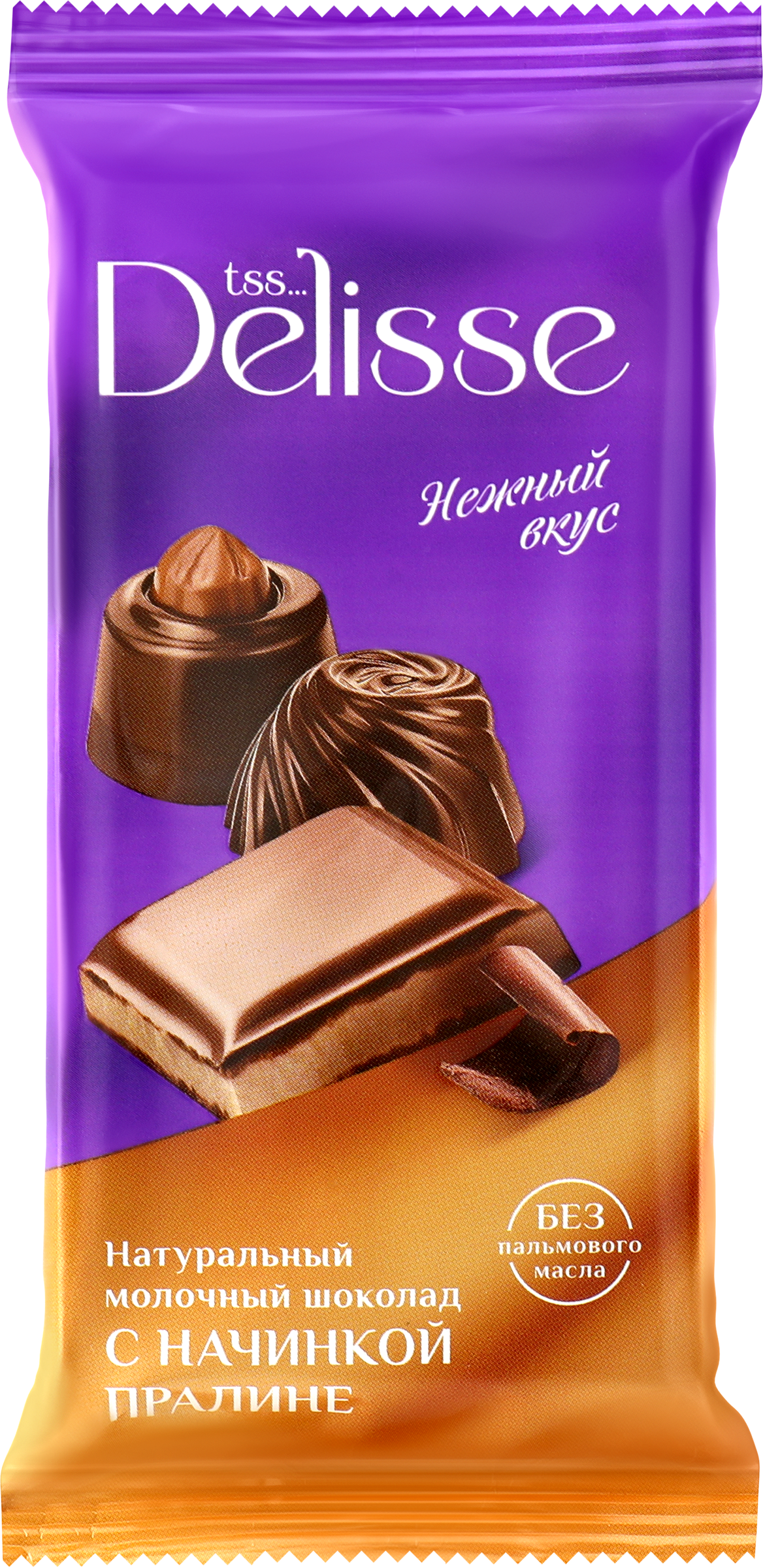 Изображение товара Шоколад молочный DELISSE с пралине 60г - натуральный вкус