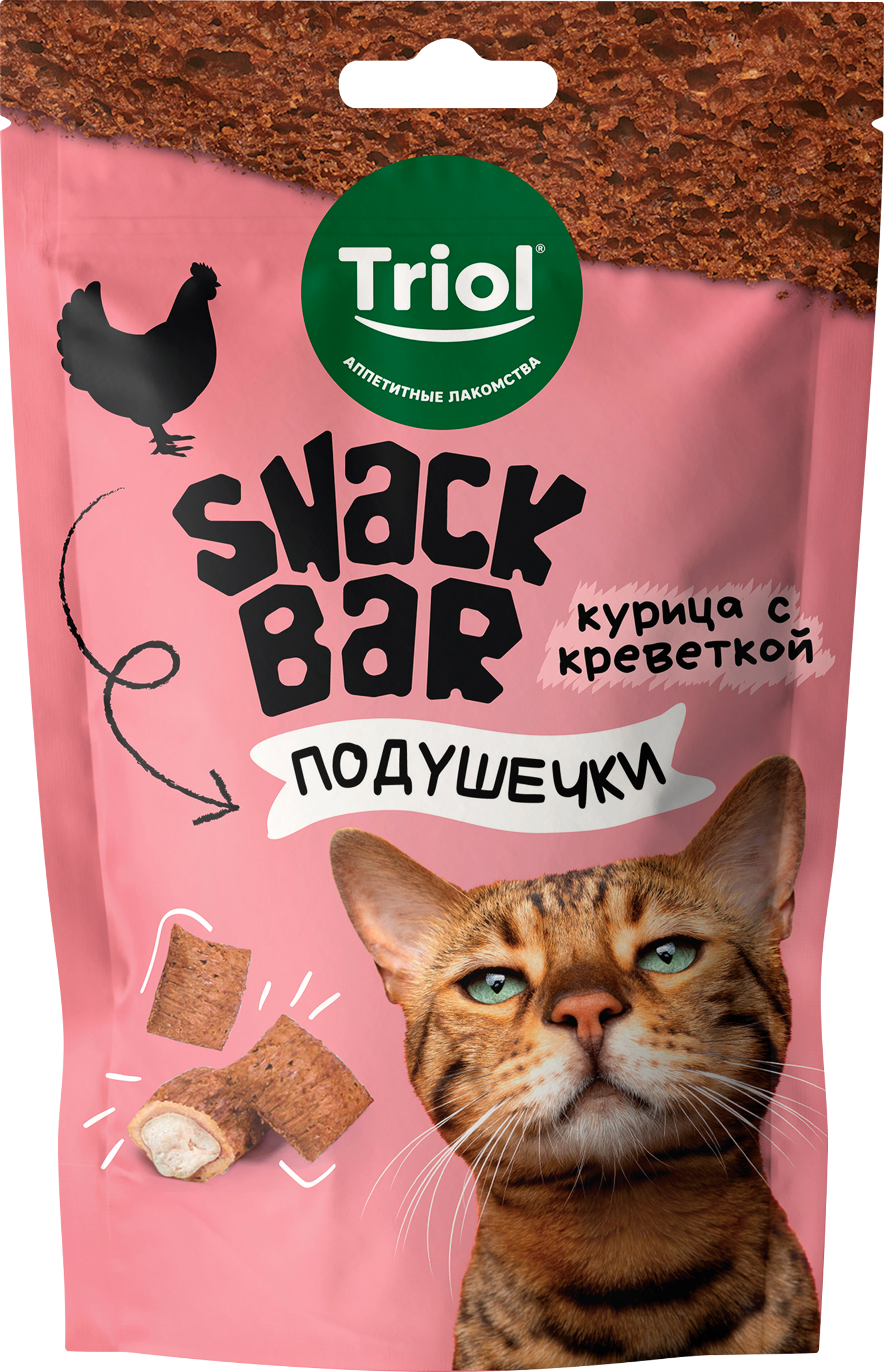 Изображение товара Лакомство для кошек SNACK BAR Мини-подушечки с начинкой из курицы с креветкой, 30г