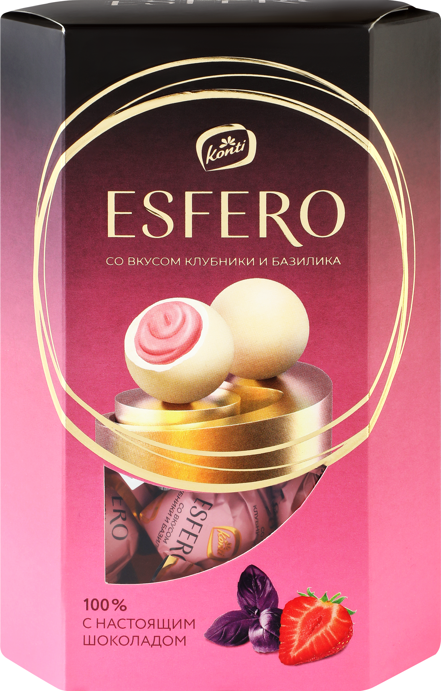 Изображение товара Конфеты ESFERO из белого шоколада, со вкусом клубники и базилика, 186г