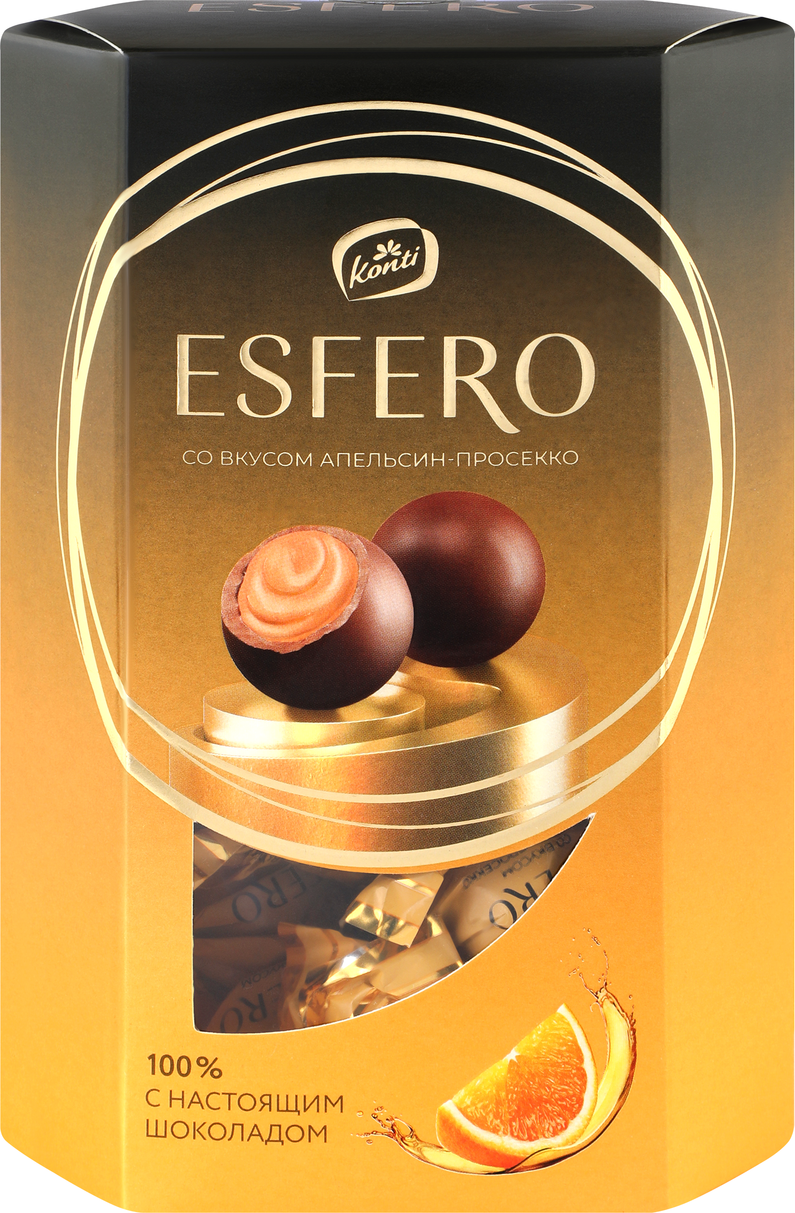 Изображение товара Конфеты ESFERO из молочного шоколада со вкусом апельсин-просекко, 186г