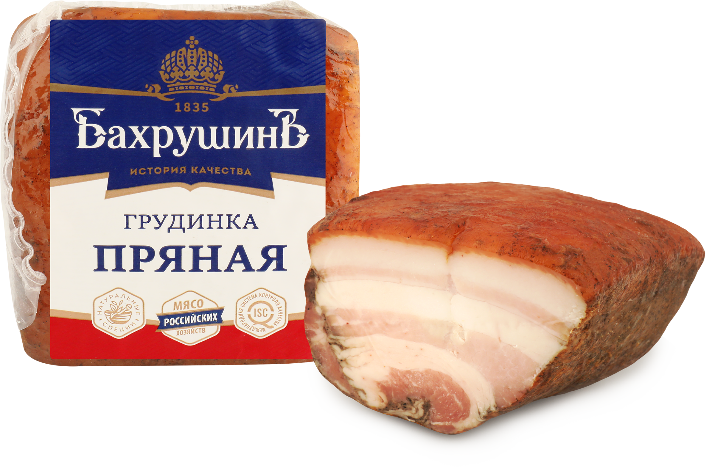 Изображение товара Грудинка копчено-вареная БАХРУШИНЪ Пряная весовая - мясной деликатес для праздничных и повседневны