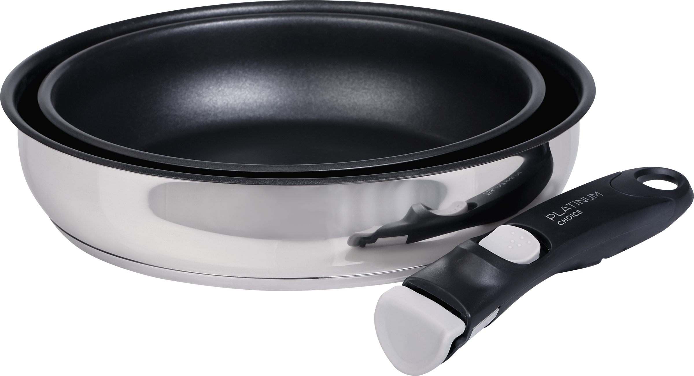 Изображение товара Набор сковород из нержавеющей стали 22см и 26см с съемной ручкой PLATINUM CHOICE