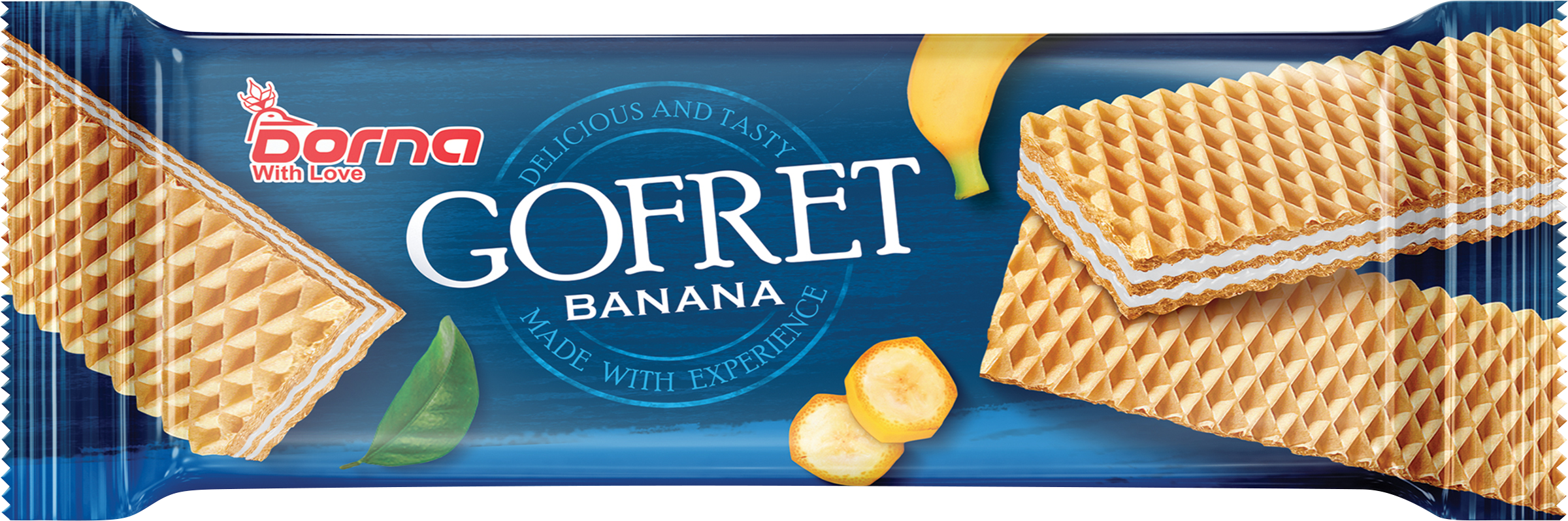 Изображение товара Вафли DORNA с начинкой со вкусом банана 160г - хрустящее сладкое лакомство
