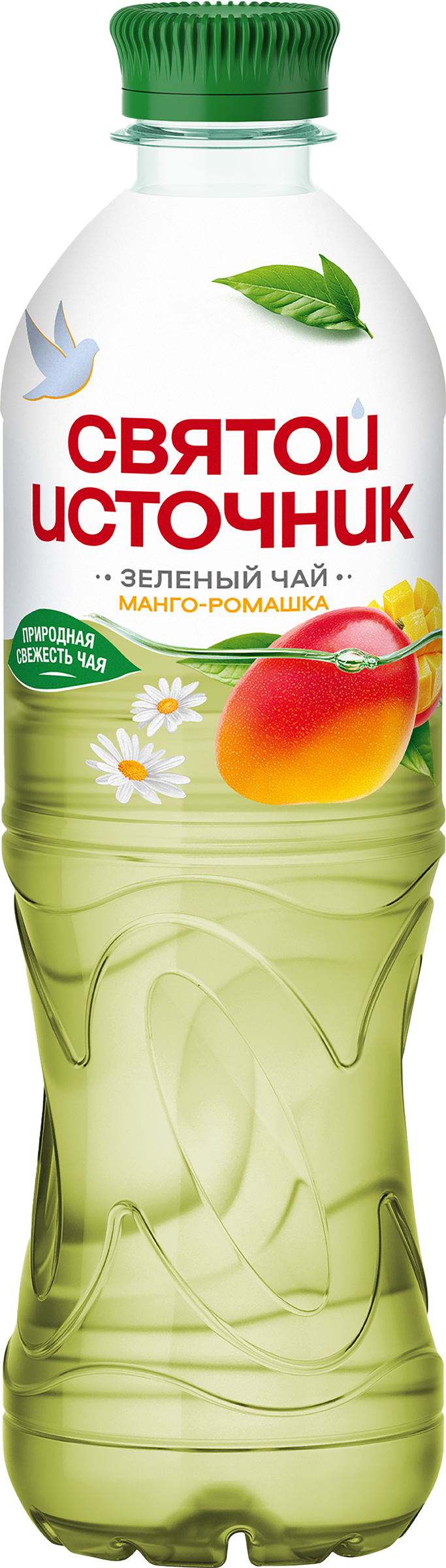 Изображение товара Напиток СВЯТОЙ ИСТОЧНИК Зеленый чай со вкусом Манго, ромашка, негазированный, 0.5л