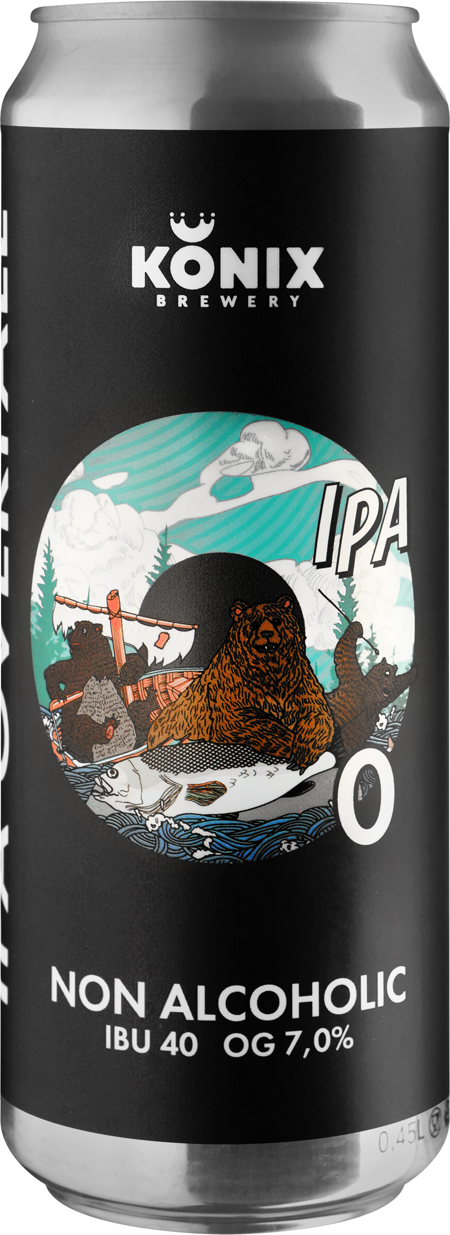 Изображение товара Пиво светлое безалкогольное KONIX BREWERY ИПА Оверфол фильтрованное пастеризованное, 0.45л