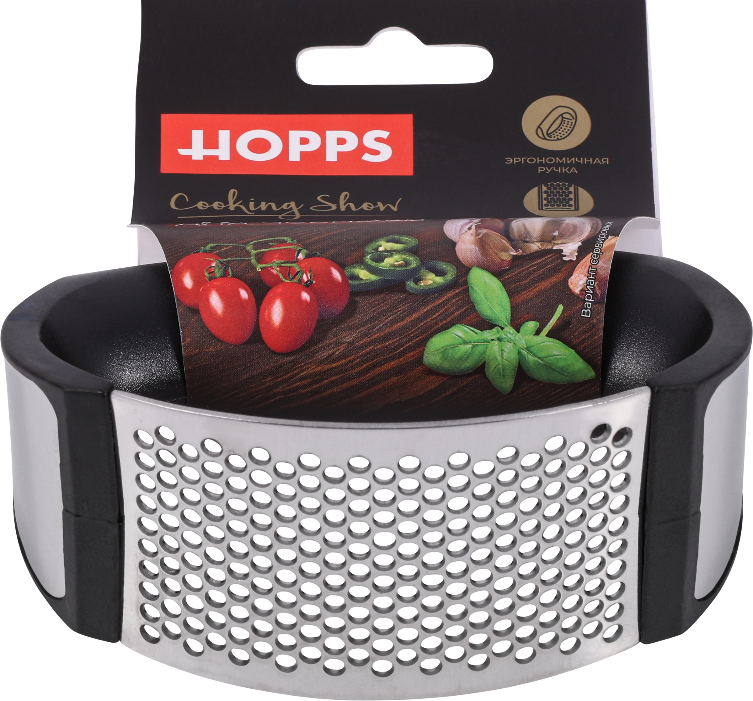 Изображение товара Пресс для чеснока HOPPS Cooking Show ручной, нержавеющая сталь, полипропилен, Арт. GPP-1