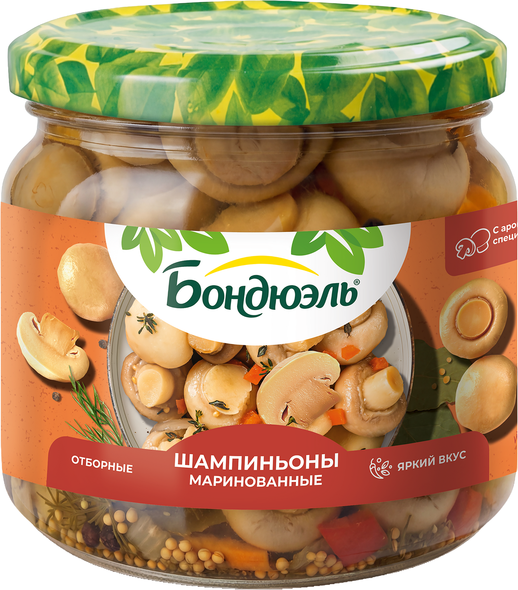 Изображение товара Маринованные шампиньоны БОНДЮЭЛЬ 350мл с ароматными специями натуральные