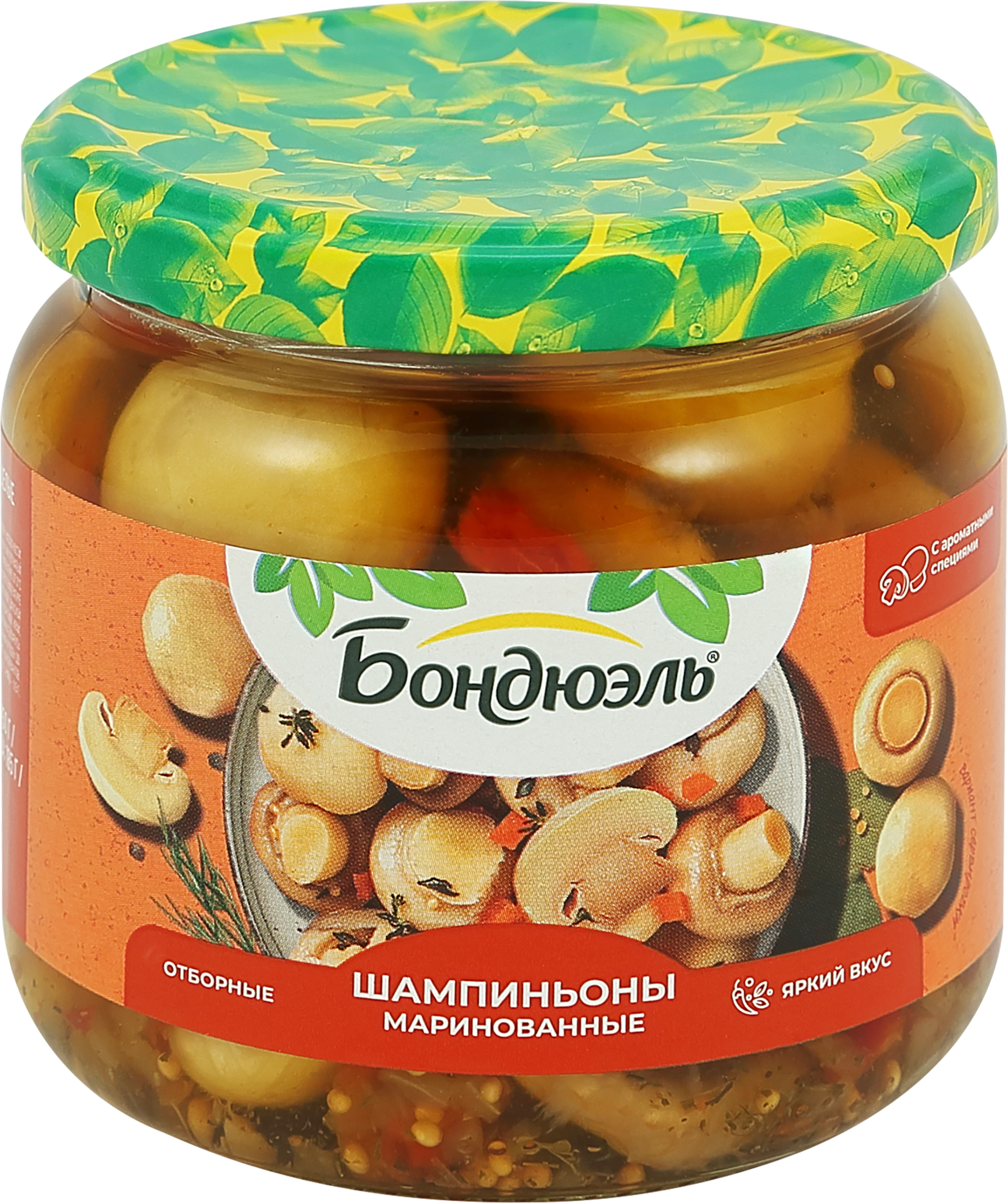 Изображение товара Шампиньоны маринованные БОНДЮЭЛЬ с ароматными специями, 350мл
