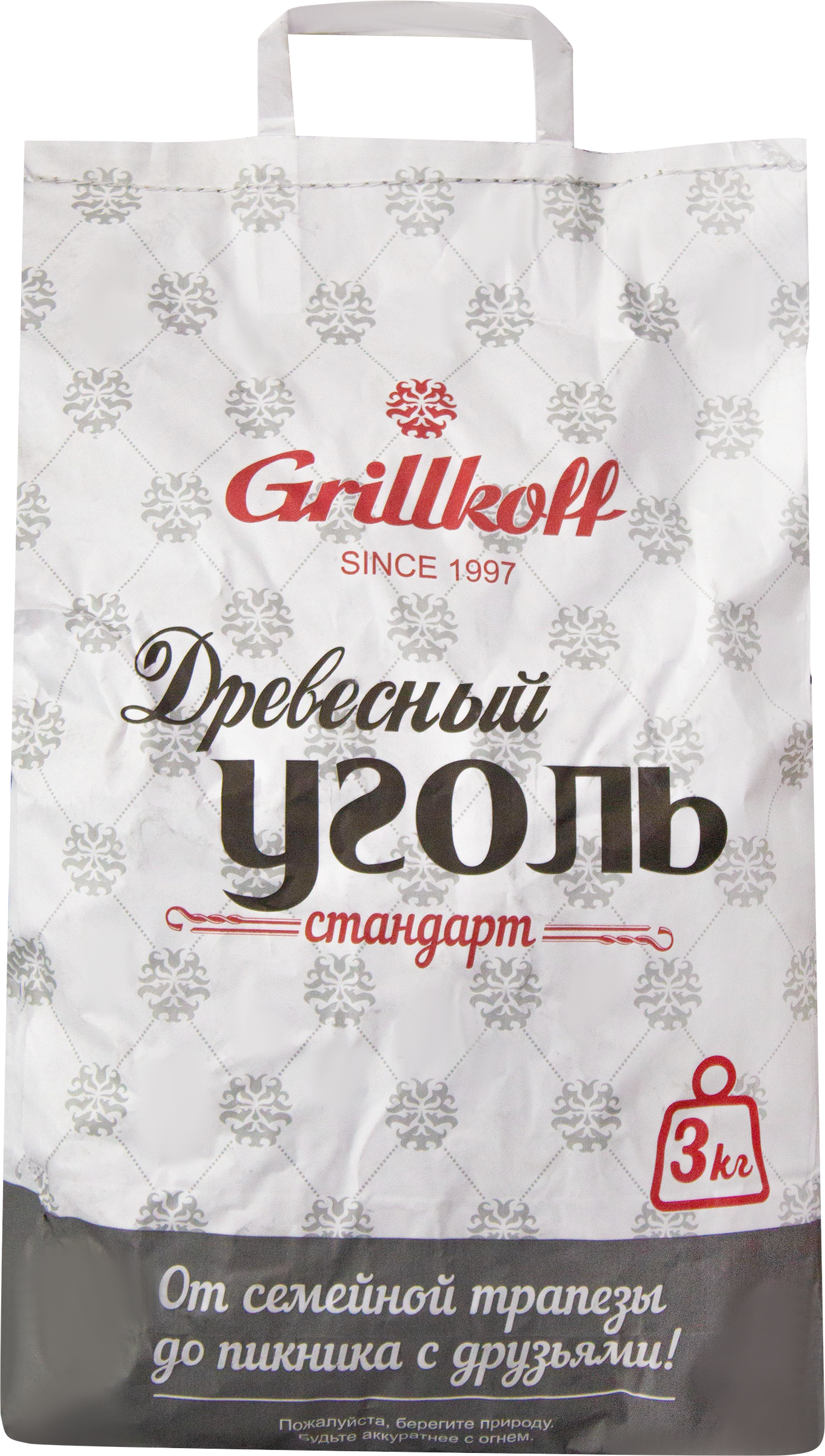 Изображение товара Древесныйуголь для гриля GRILLKOFF Стандарт, 3 кг, пакет с ручкой