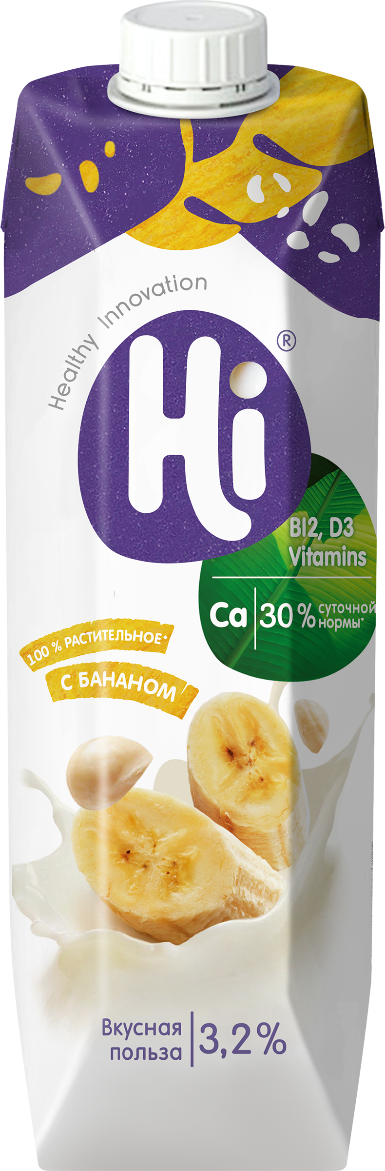 Изображение товара Напиток растительный HI банановый 3 2 1000мл - натуральный веганский аналог молока
