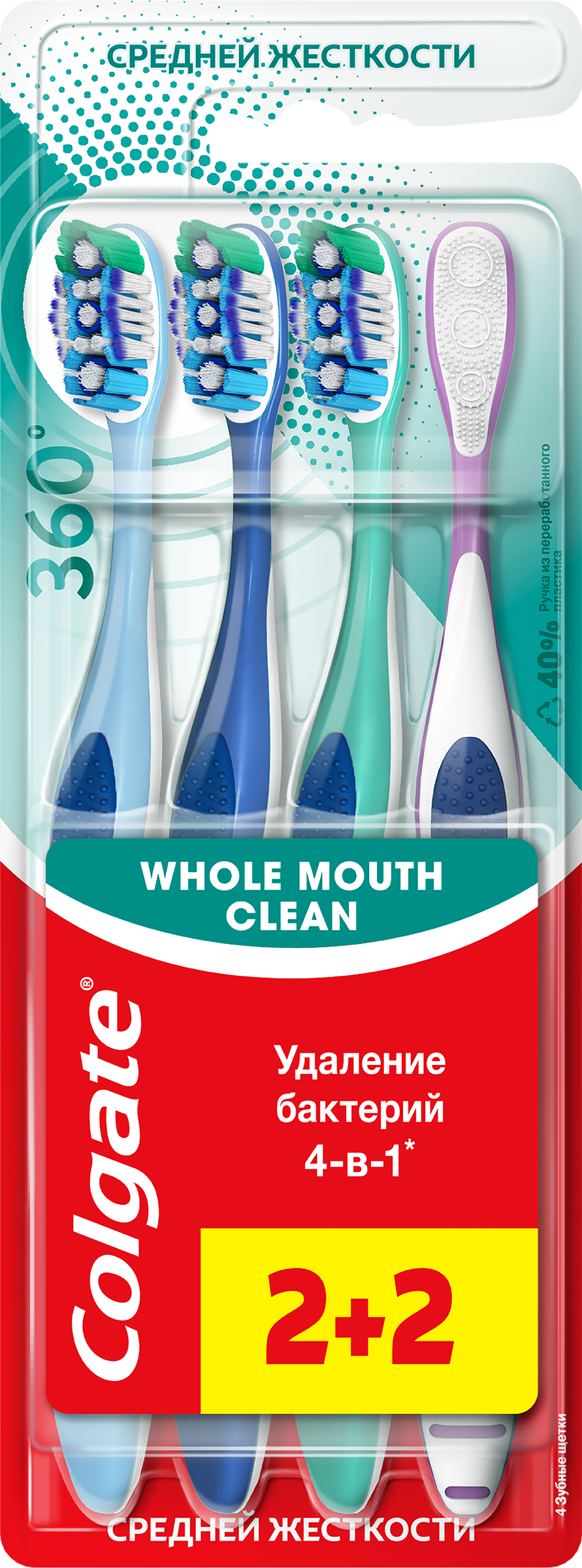 Изображение товара Зубная щетка COLGATE 360 Суперчистота средняя жесткость 4 шт для всей семьи