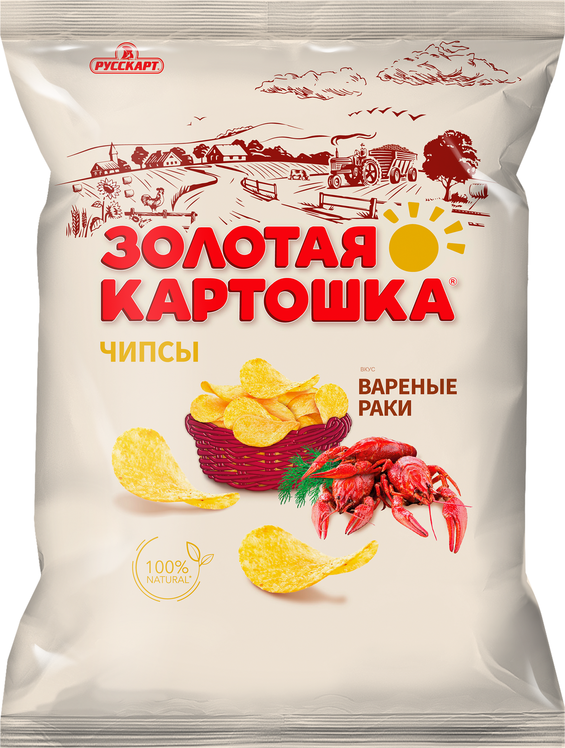 Изображение товара Чипсы картофельные ЗОЛОТАЯ КАРТОШКА со вкусом вареных раков, из натурального картофеля, 120г