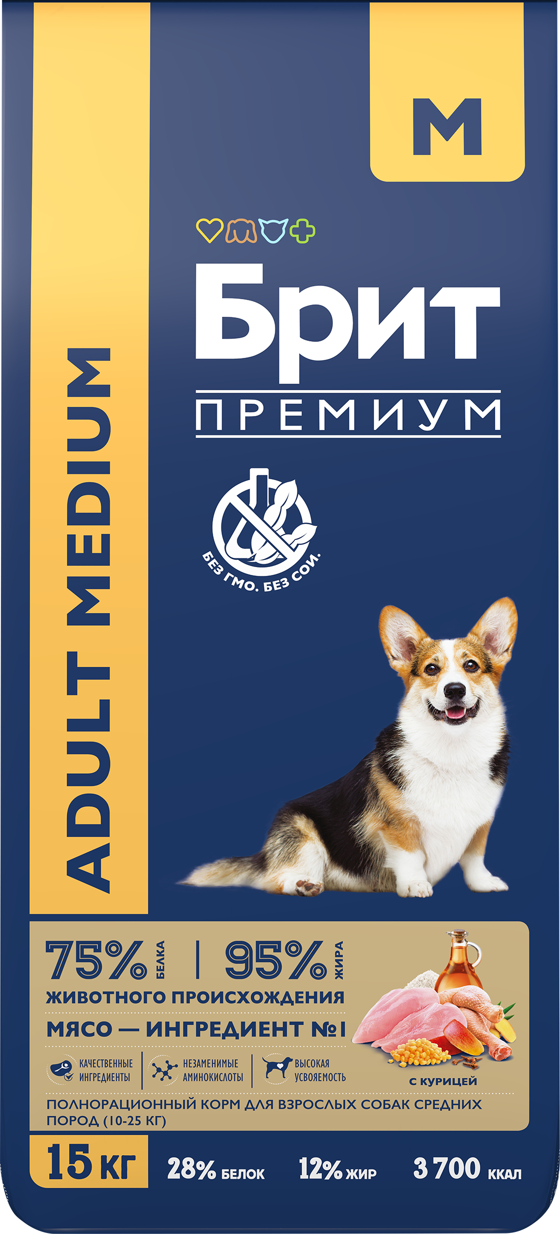 Изображение товара Корм сухой для взрослых собак BRIT Dog Adult Medium с курицей 15кг