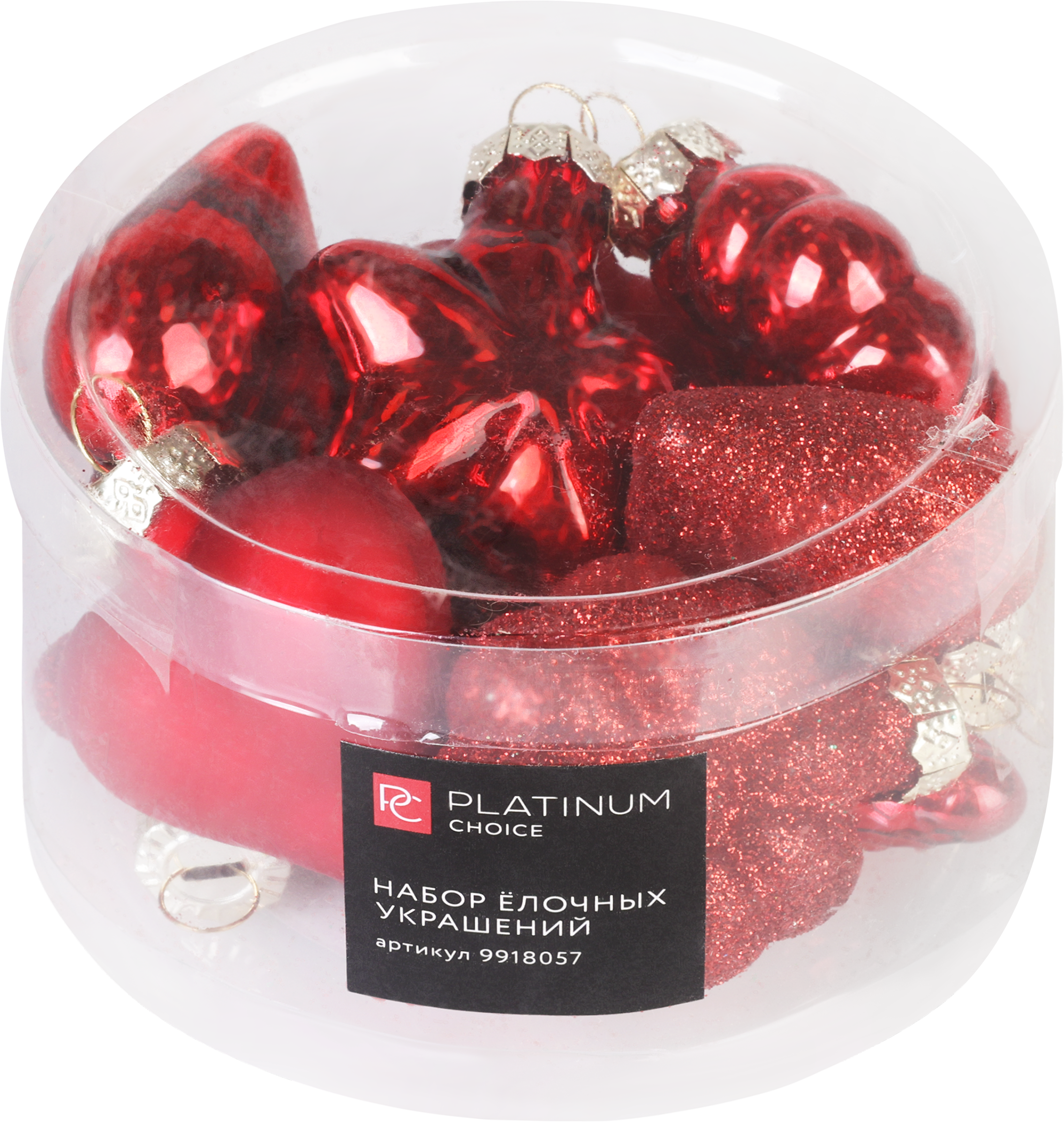 Изображение товара Набор елочных украшений PLATINUM CHOICE 4см 12шт красный зеленый золотой