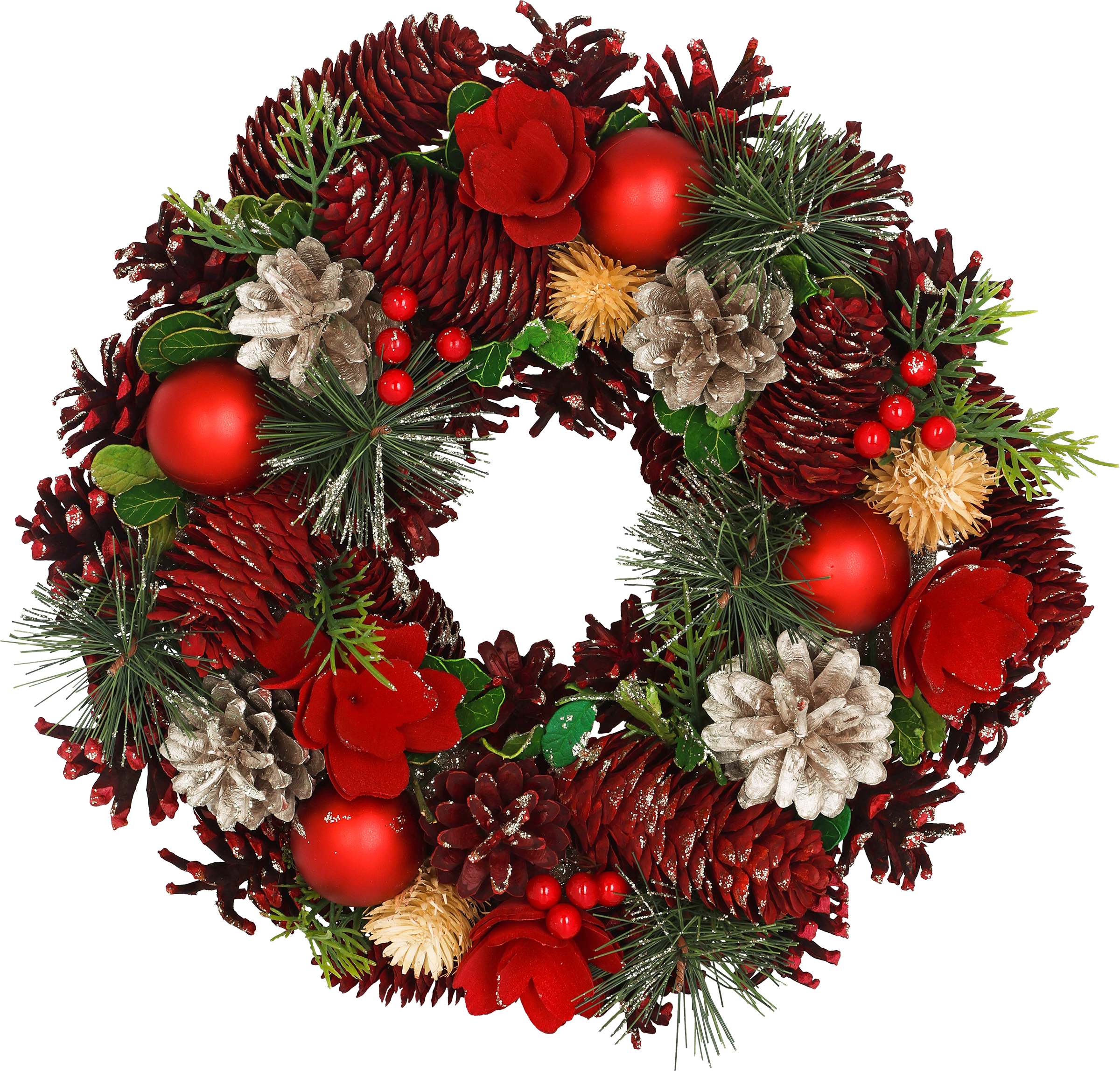 Изображение товара Венок HOMECLUB рождественский с шишками и ягодами, 30 см - новогодний декор