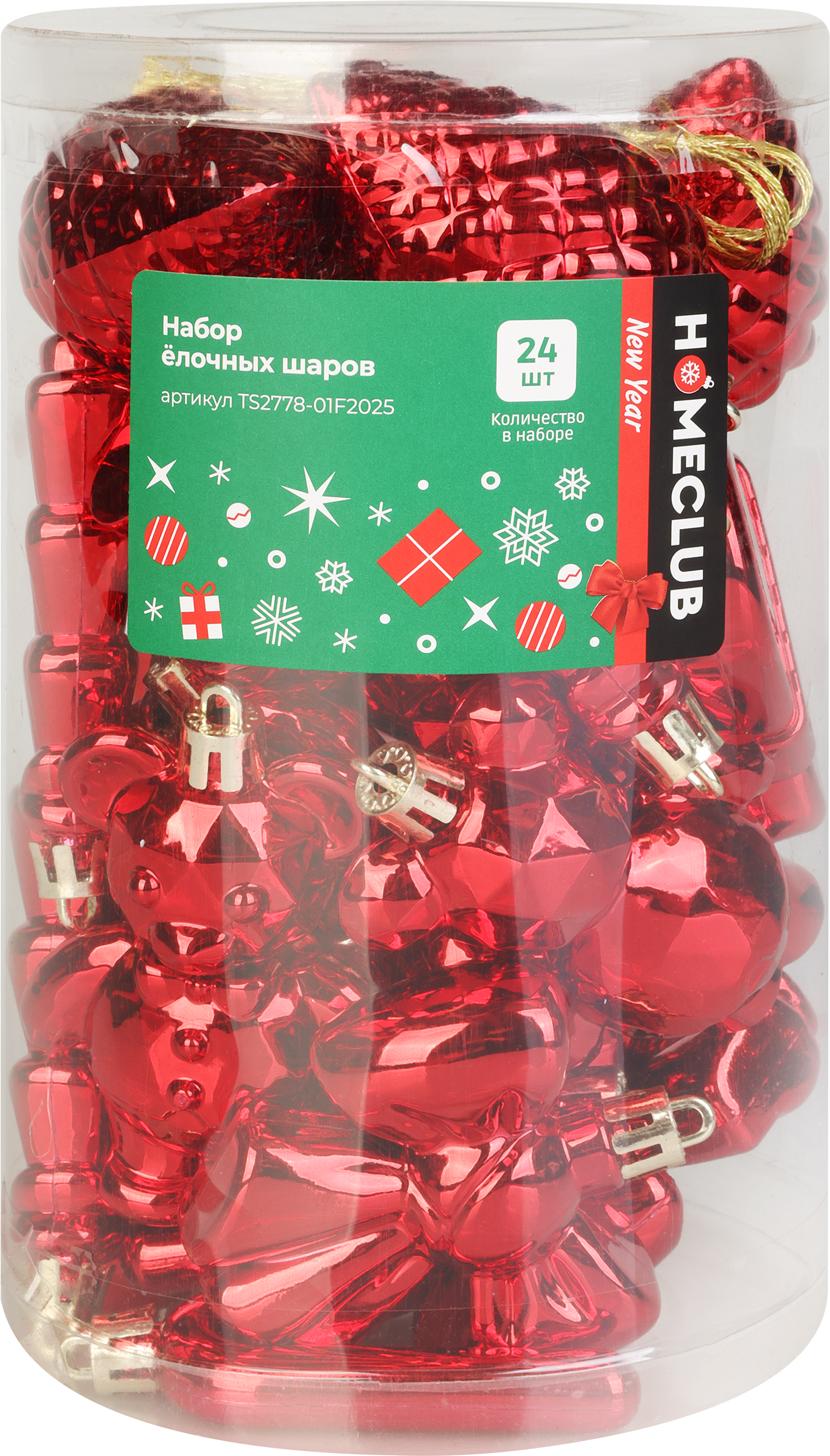 Изображение товара Набор елочных украшений HOMECLUB разные формы красный и золотой