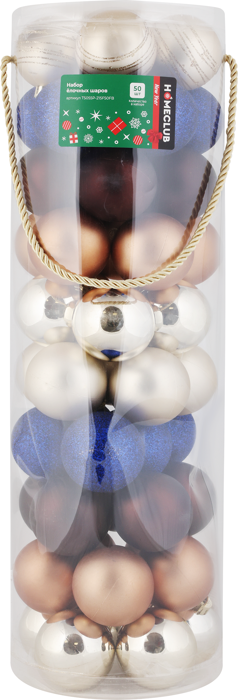 Изображение товара Набор шаров HOMECLUB 5,5см пластик 50шт синий, кремовый, коричневый Арт TS055P-215F50FB