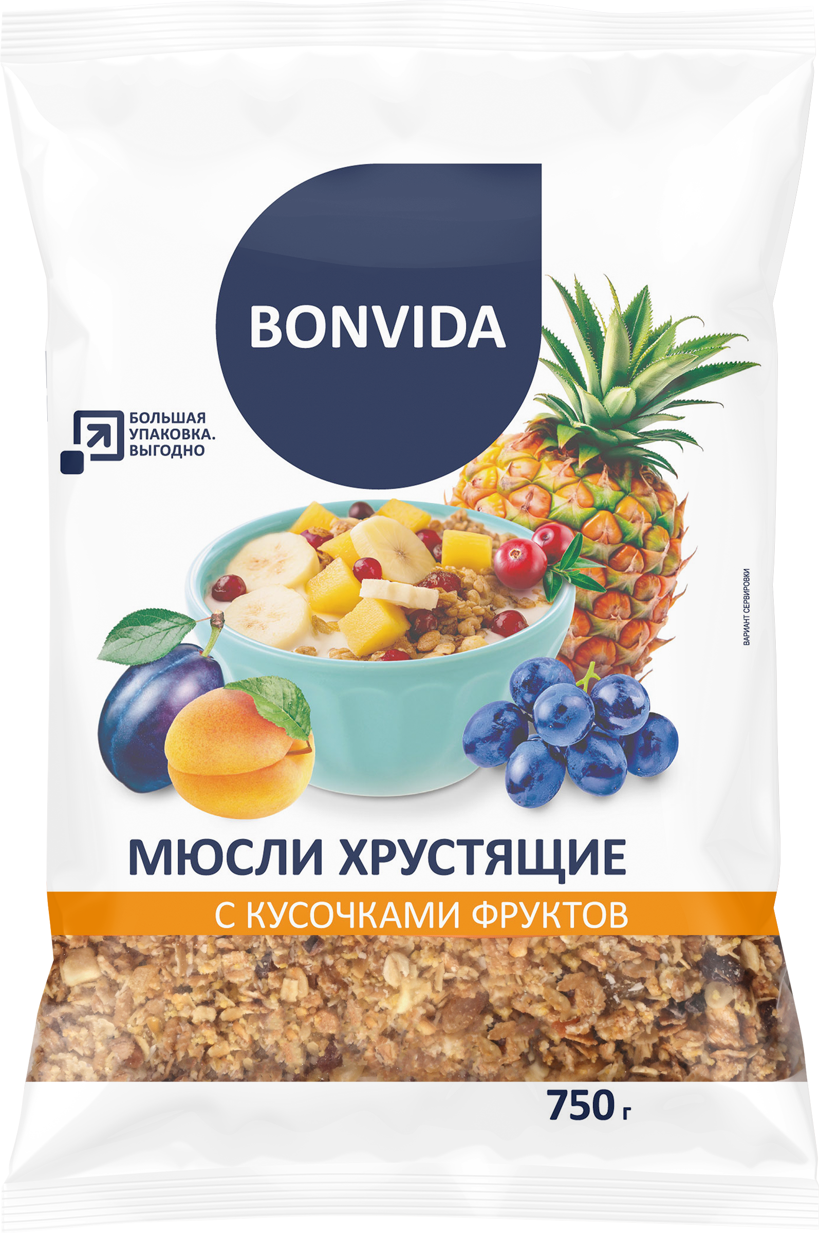 Изображение товара Мюсли хрустящие BONVIDA с кусочками фруктов, 750г