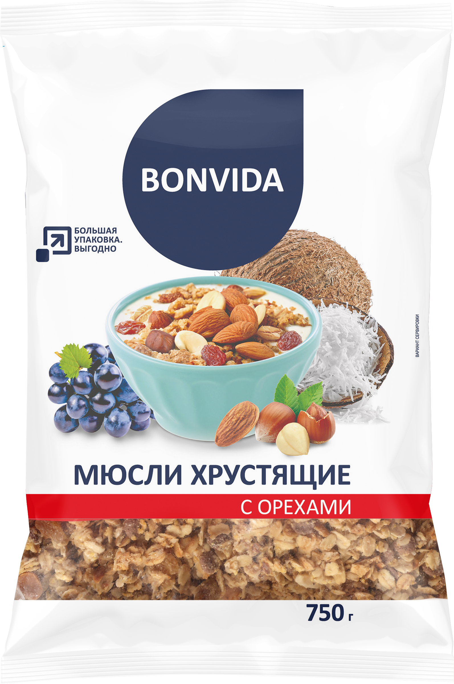 Изображение товара Мюсли хрустящие BONVIDA с орехами, 750г
