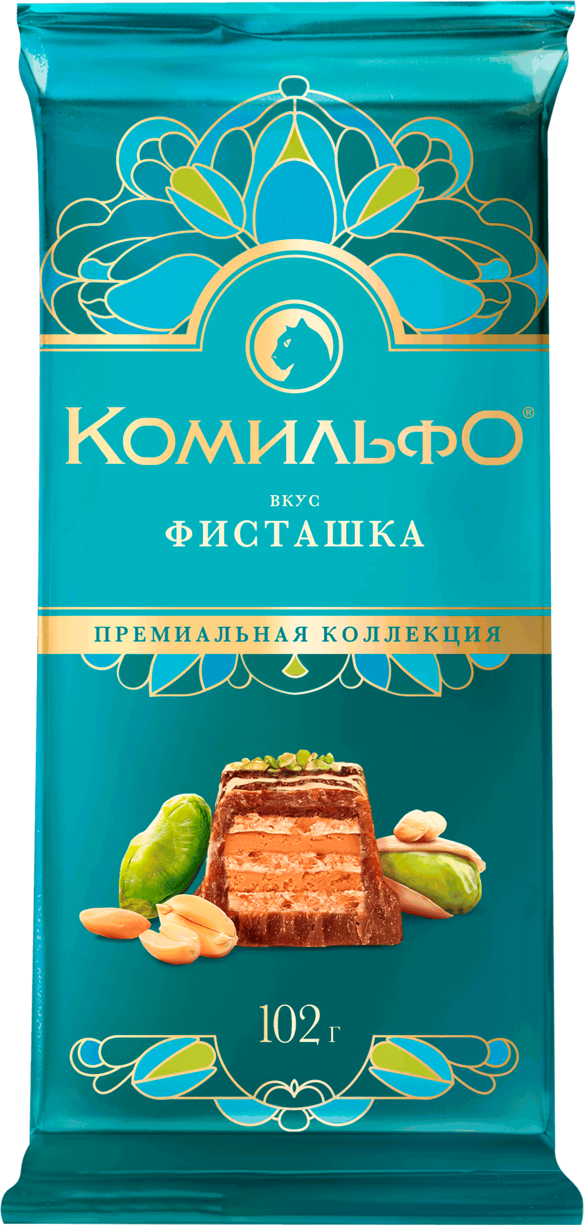 Изображение товара Шоколад КОМИЛЬФО Фисташка молочный и белый 102г