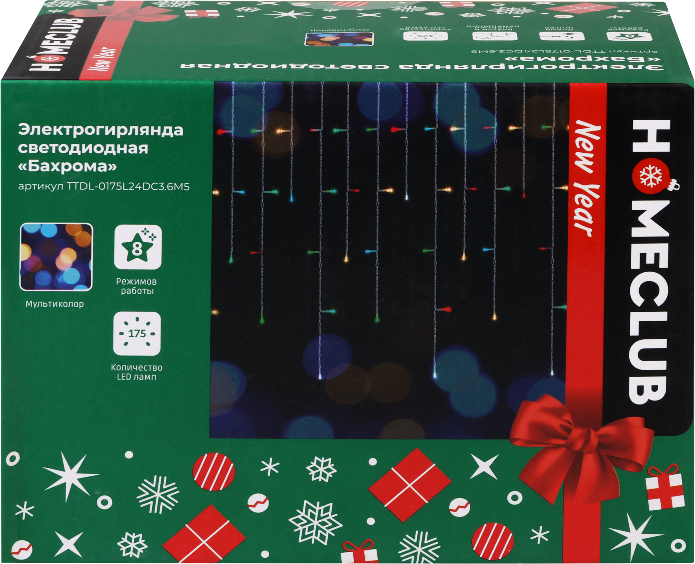 Изображение товара Электрогирлянда HOMECLUB Бахрома 175LED 7,5м мультиколор IP44